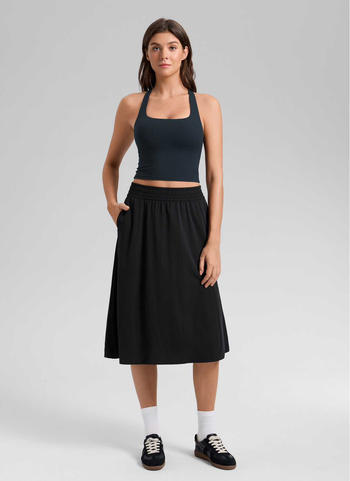 CRZ YOGA Women's Butterlift Workout RacerBack Crop Shelf Bra Tank True Navy @model_info:Gelya