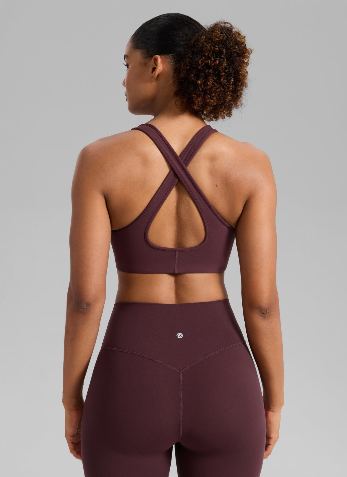 CRZ YOGA Women's Butterlift® Workout Deep V Neck Cross Back Sports Bra Ripe Plum @model_info:Barbara