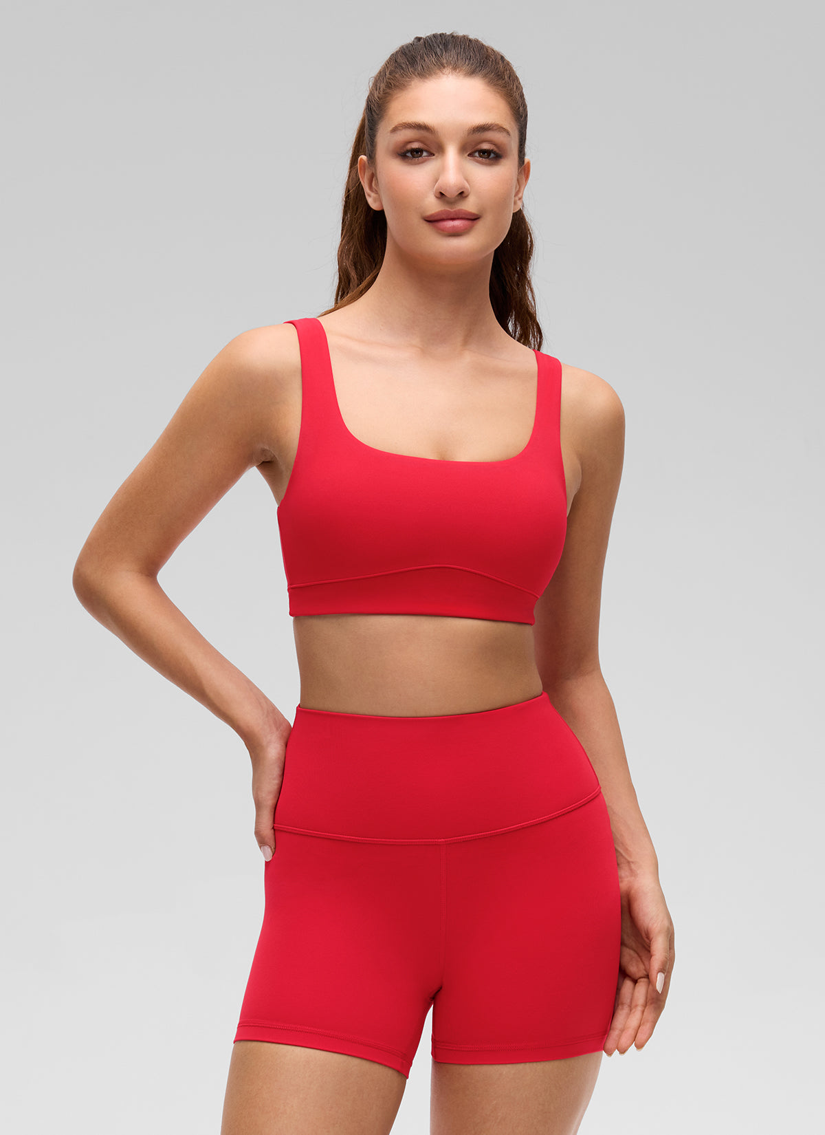 CRZ YOGA Women's Butterluxe Yoga U Back Sports Bra Light Support Aurora Red @model_info:Inga