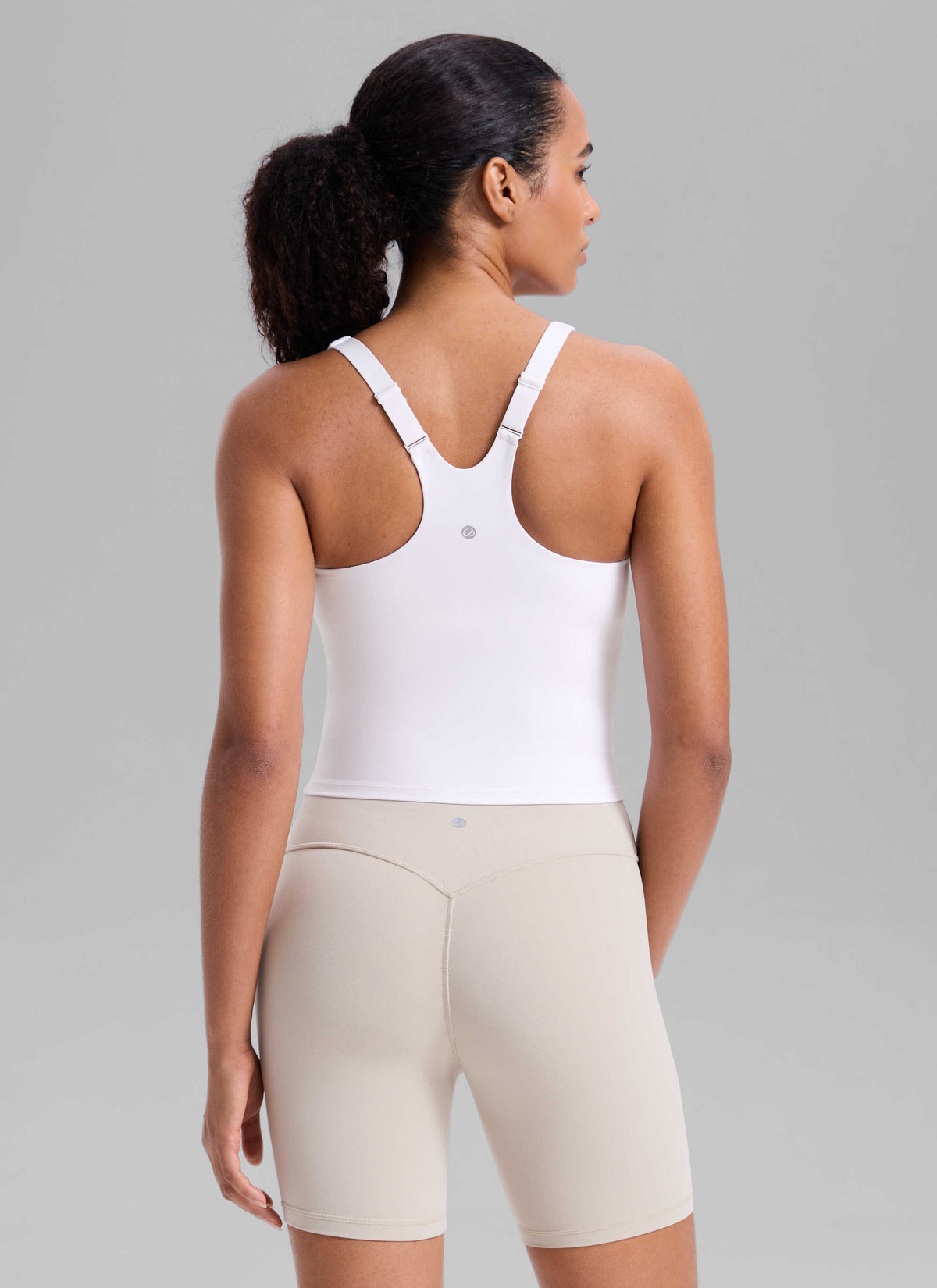 CRZ YOGA Women's Butterlift Workout V Neck Racerback Built in Bra Tank White @model_info:Nicole