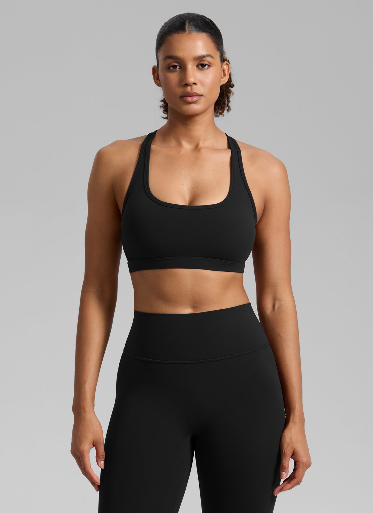 CRZ YOGA Women's Butterlift Yoga U Neck Racerback Keyhole Sports Bra Black @model_info:Barbara