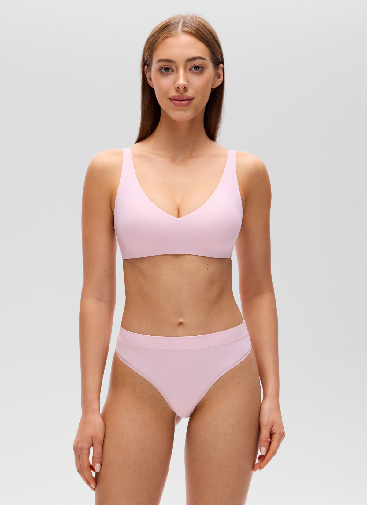 CRZ YOGA Women's Softhold Casual V Neck Backless Double Lined Bralette Strawberry Pink @model_info:Lary