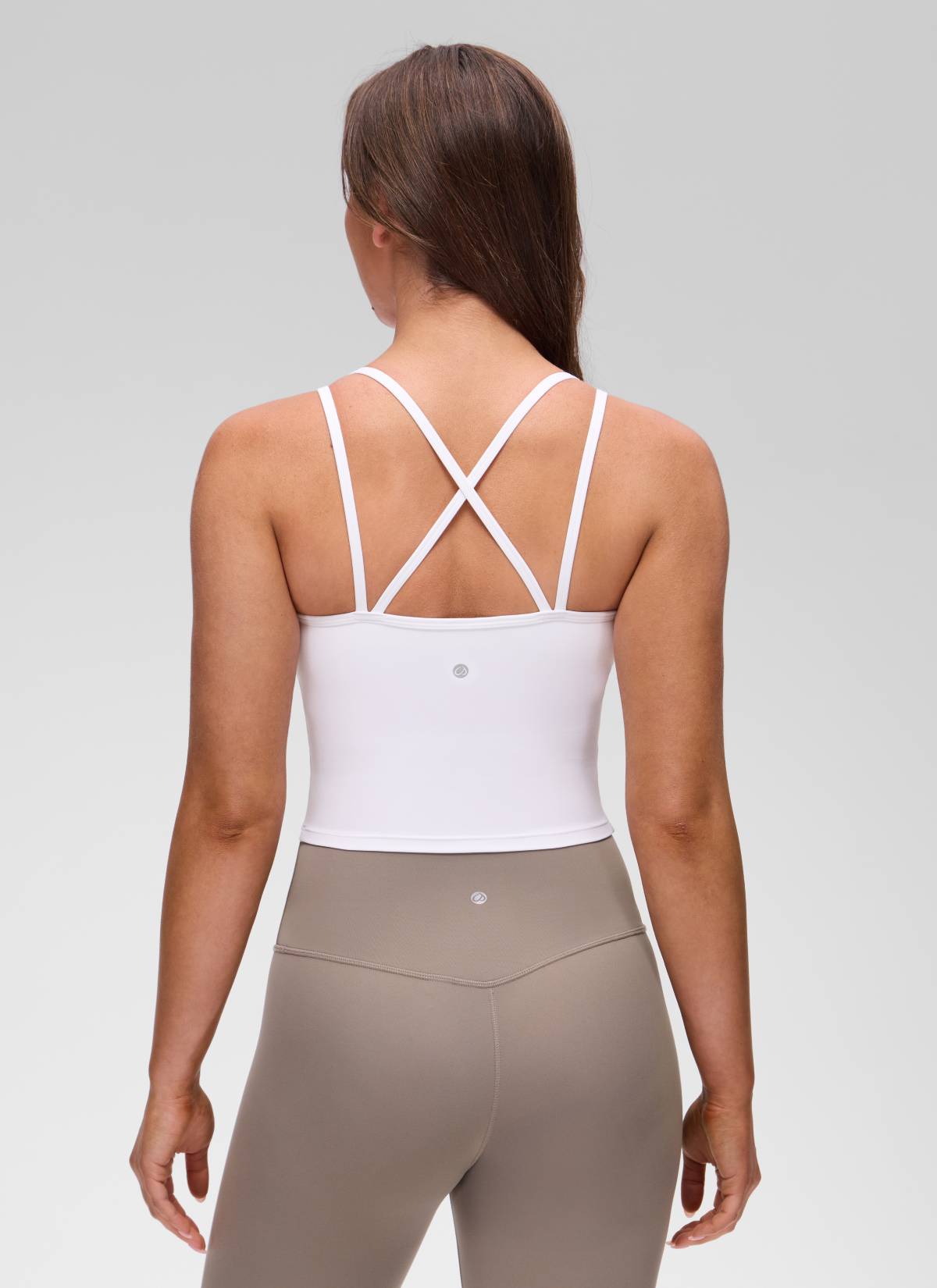 CRZ YOGA Women's Butterluxe Yoga V Neck Cross Back Built in Bra Tank White @model_info:Brooklyn