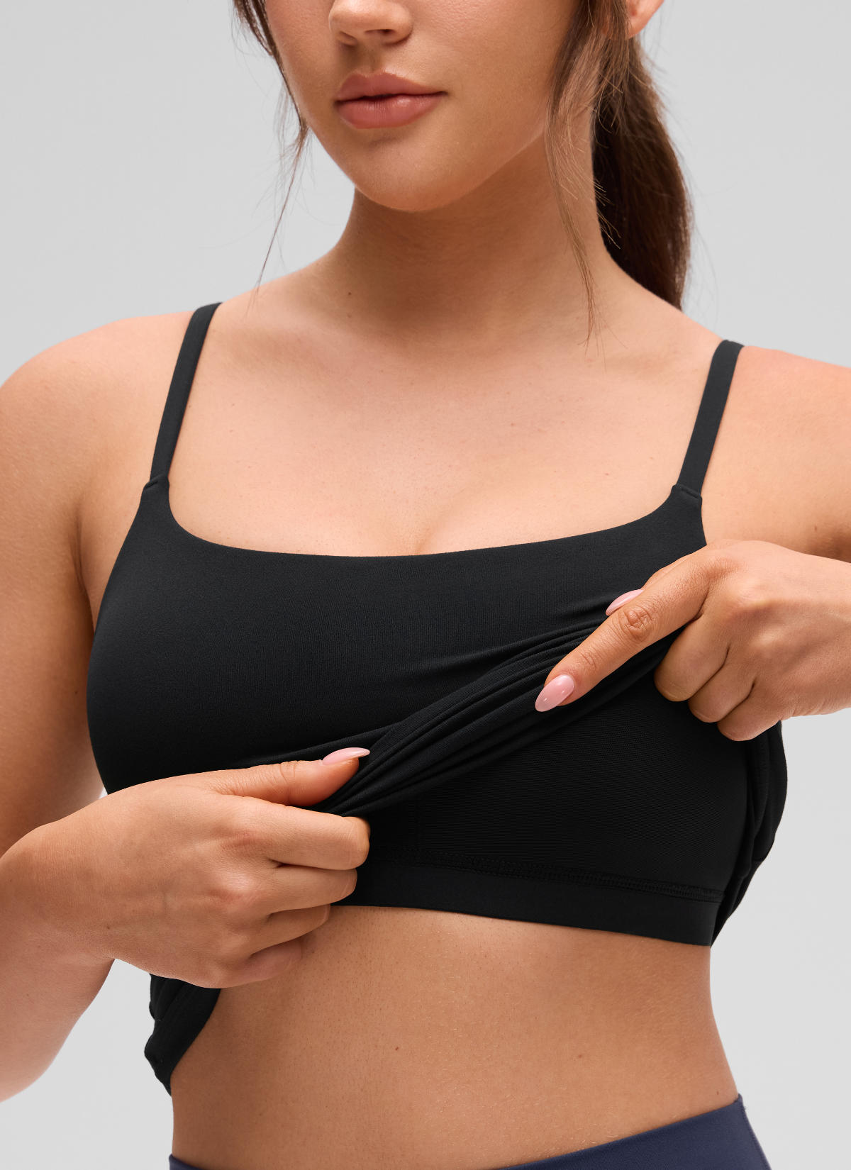 CRZ YOGA Women's Yoga Softretch U Back Waist Length Built in Bra Tank Black @model_info:Brooklyn