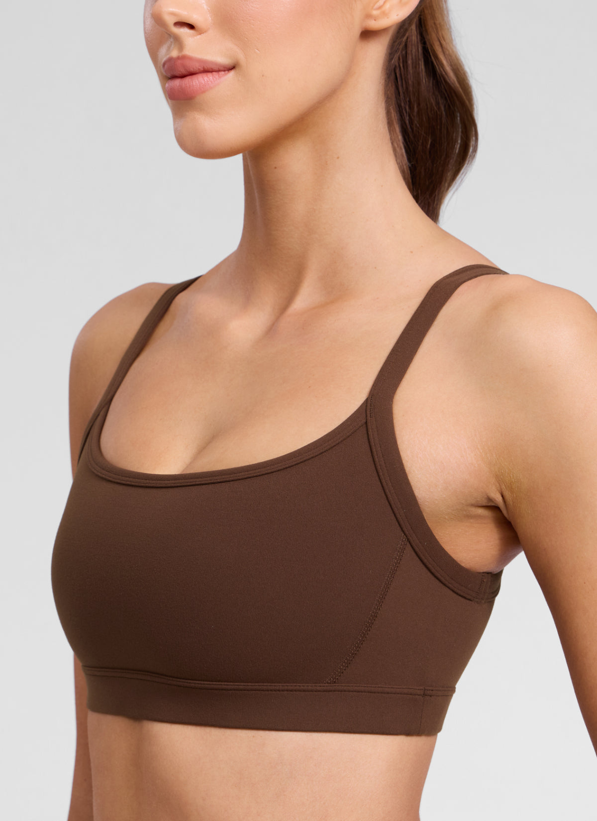 CRZ YOGA Women's Butterlift Workout Scoop Neck Double Lined Sports Bra Lava Brown @model_info:Lary