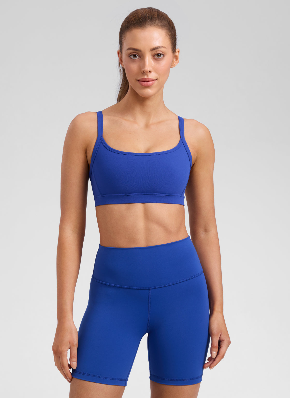 CRZ YOGA Women's Butterlift Workout Scoop Neck Double Lined Sports Bra Waves Blue @model_info:Lary