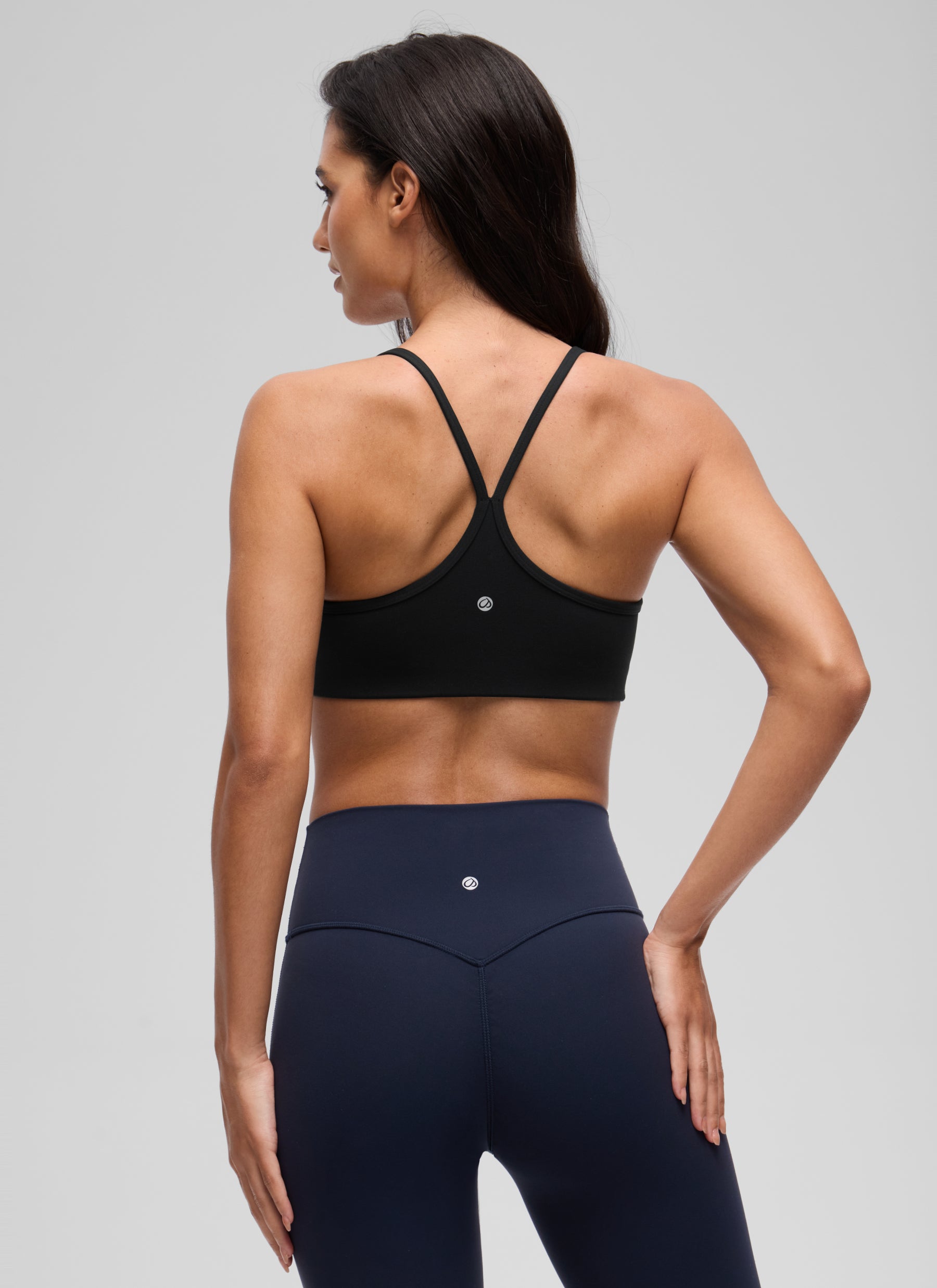 CRZ YOGA Women's Butterluxe Yoga Y Back V Neck Spaghetti Strap Sports Bra Black @model_info:A
