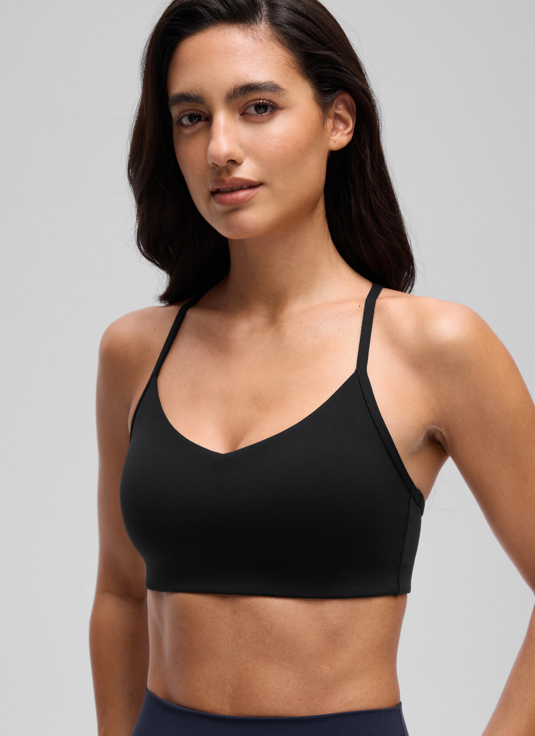CRZ YOGA Women's Butterluxe Yoga Y Back V Neck Spaghetti Strap Sports Bra Black @model_info:A