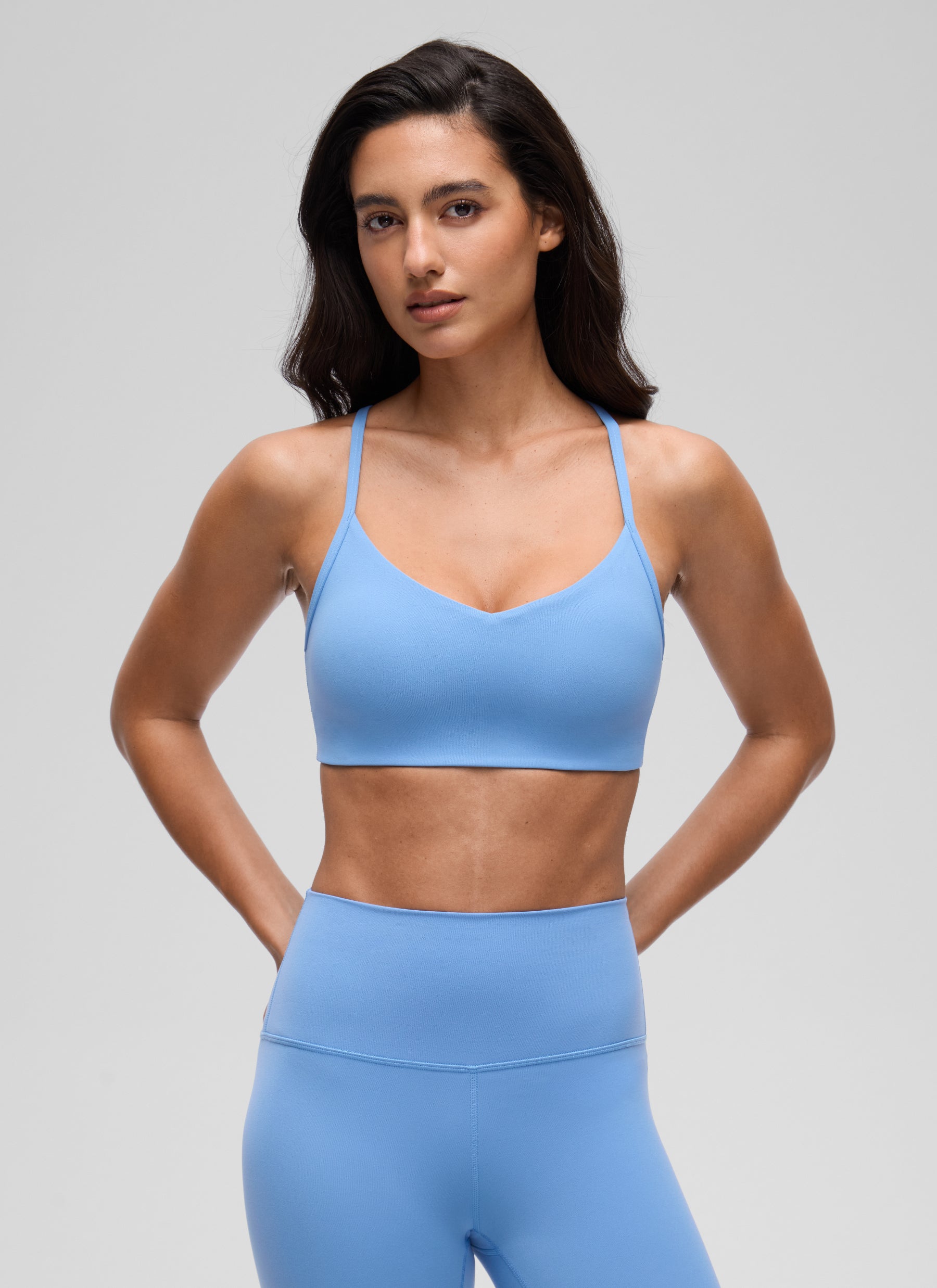 CRZ YOGA Women's Butterluxe Yoga Y Back V Neck Spaghetti Strap Sports Bra Party Blue @model_info:A