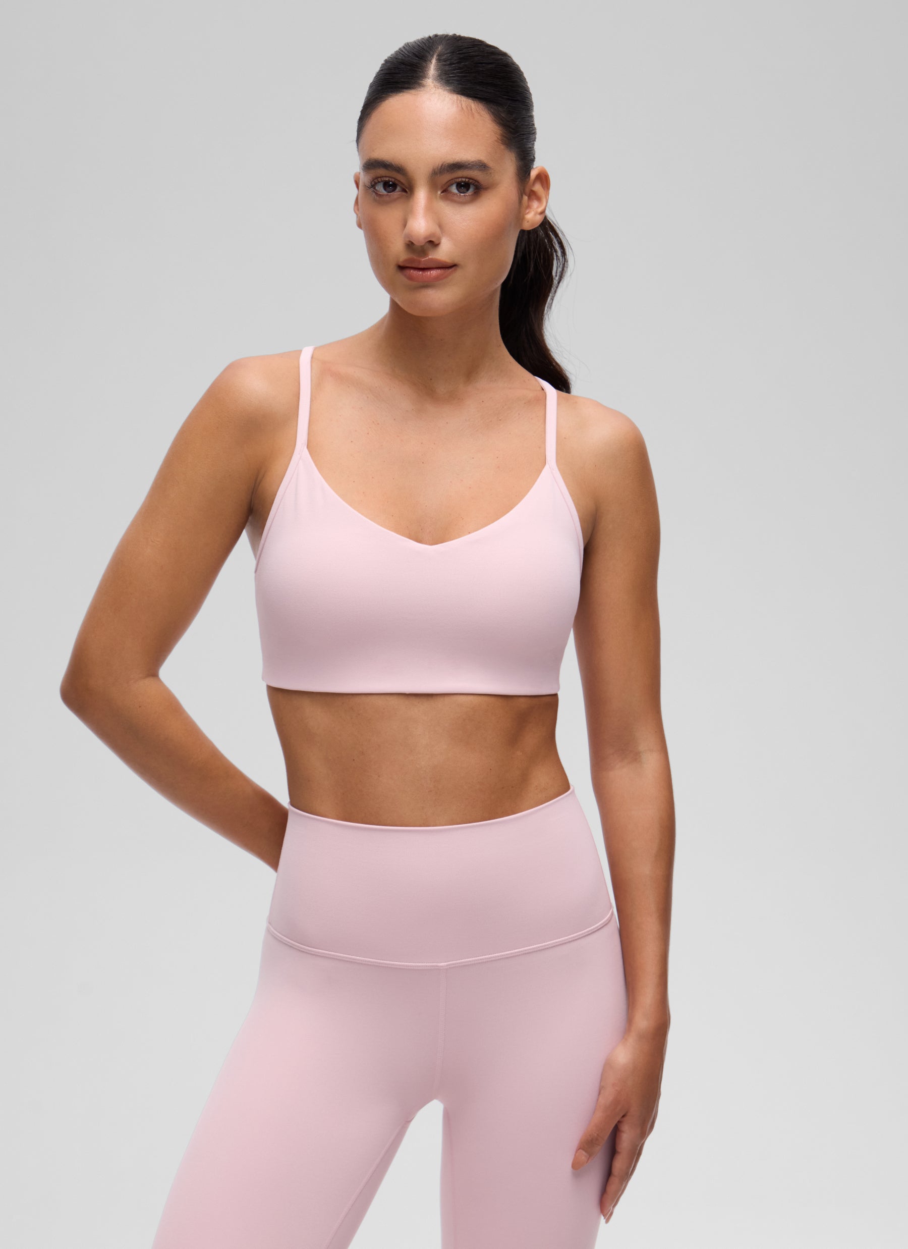 CRZ YOGA Women's Butterluxe Yoga Y Back V Neck Spaghetti Strap Sports Bra Pink Haze @model_info:A