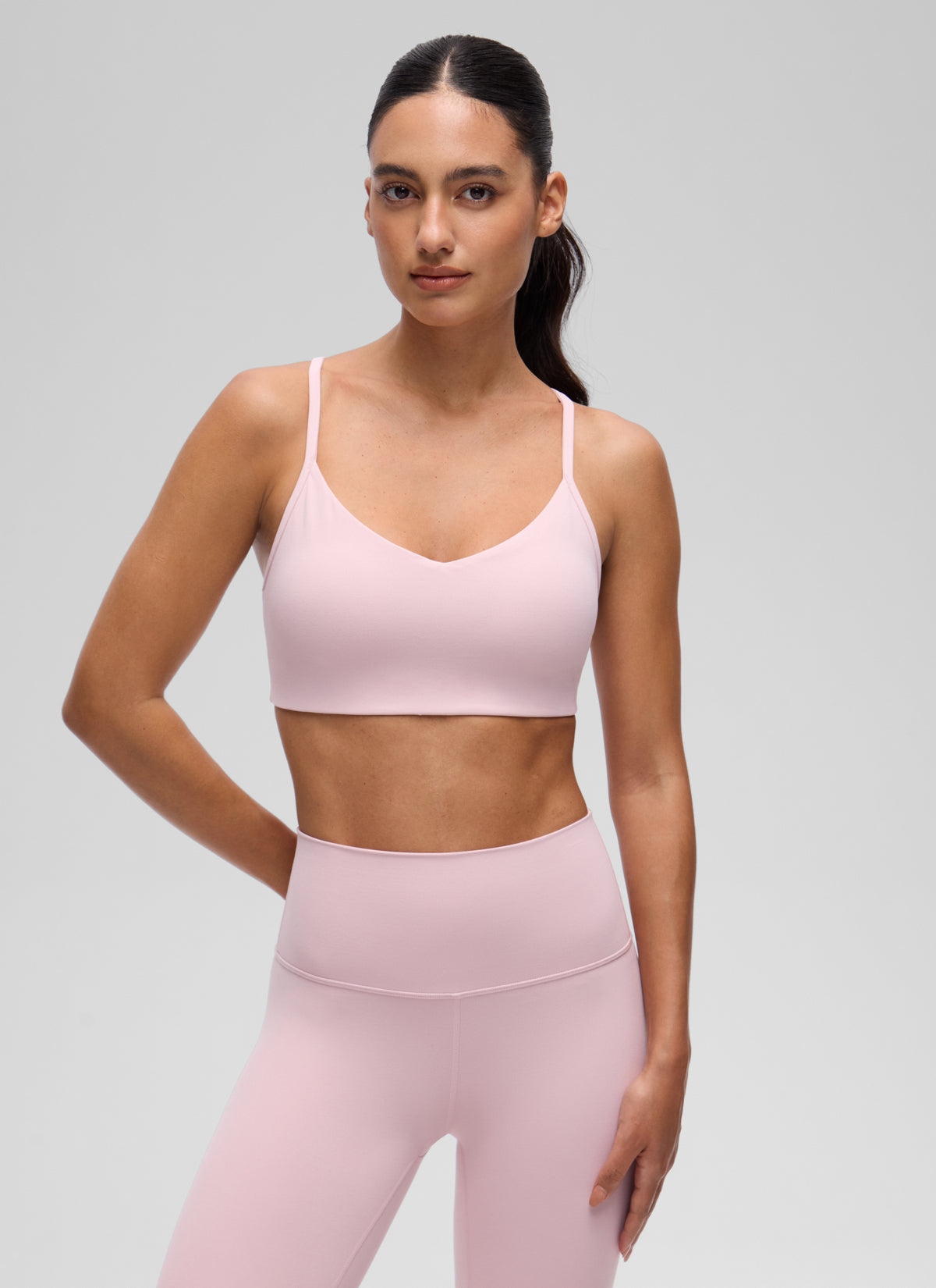 CRZ YOGA Women's Butterluxe Yoga Y Back V Neck Spaghetti Strap Sports Bra Pink Haze @model_info:A
