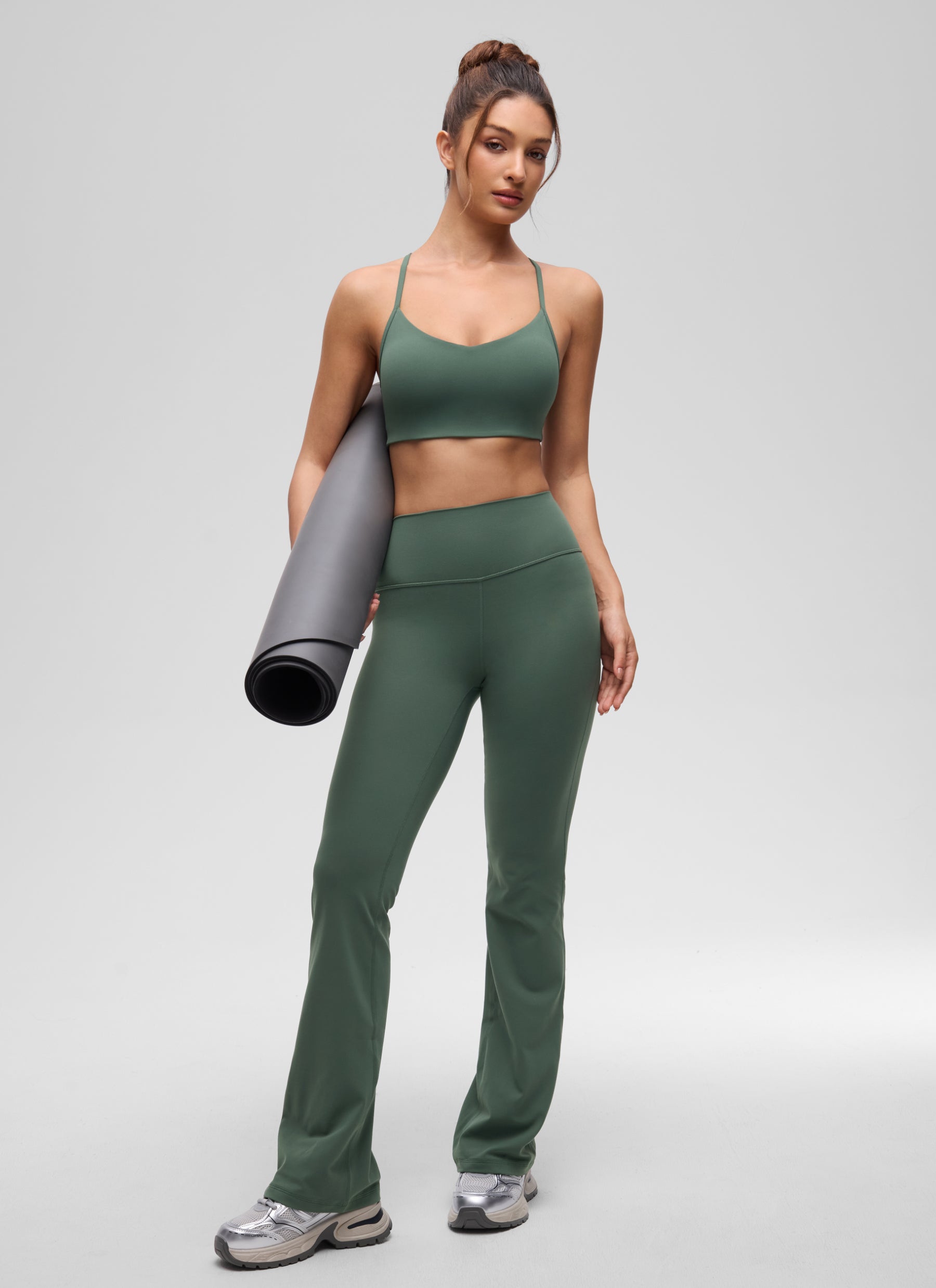 CRZ YOGA Women's Butterluxe Yoga Y Back V Neck Spaghetti Strap Sports Bra Dark Forest Green @model_info:I