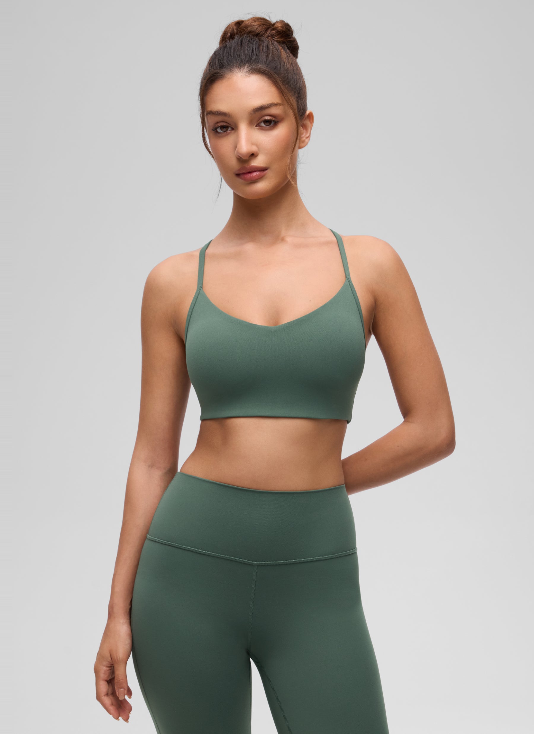 CRZ YOGA Women's Butterluxe Yoga Y Back V Neck Spaghetti Strap Sports Bra Dark Forest Green @model_info:I
