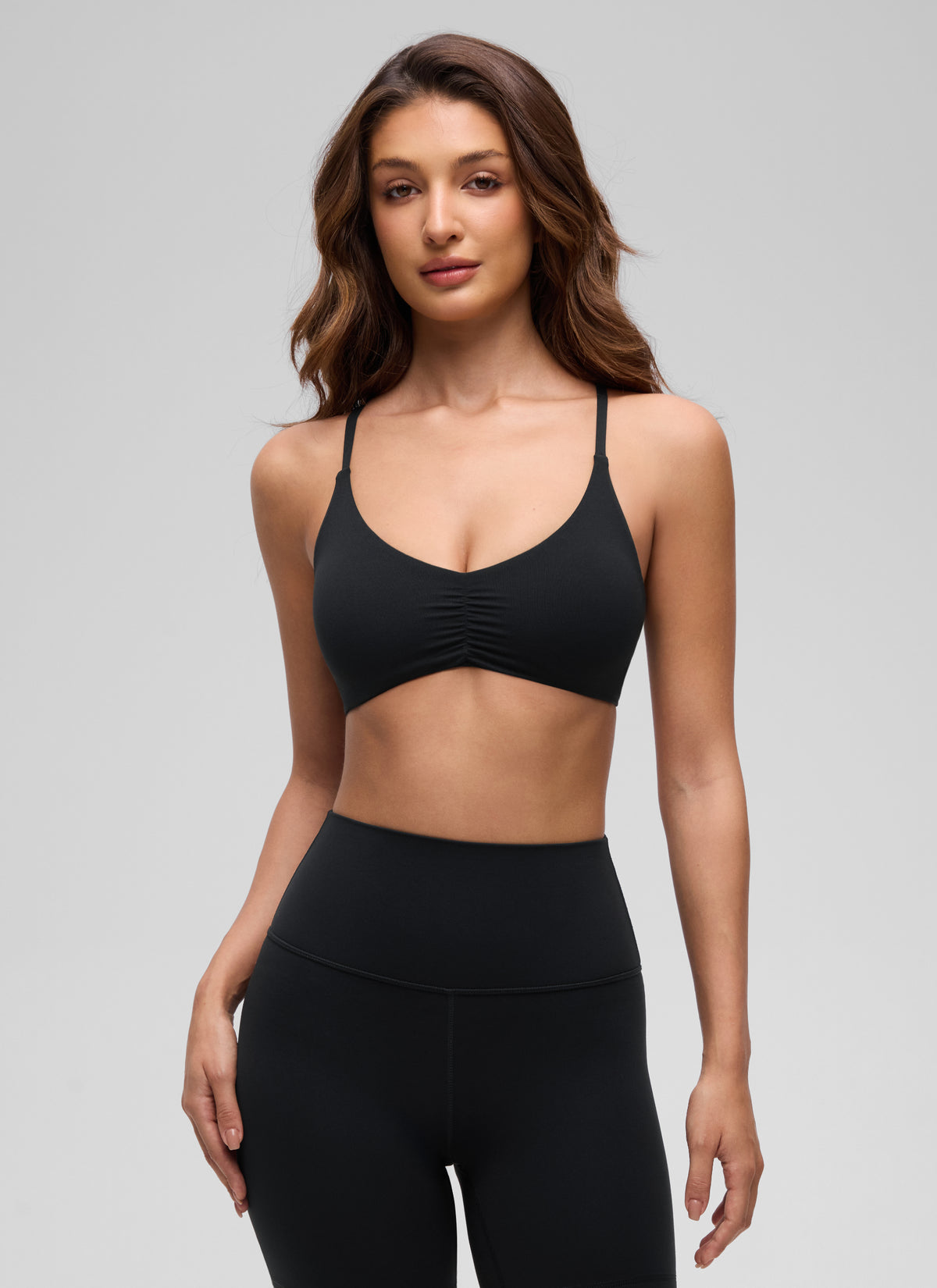 CRZ YOGA Women's Butterluxe Yoga V Neck Strappy Open Back Sports Bra Black @model_info:I
