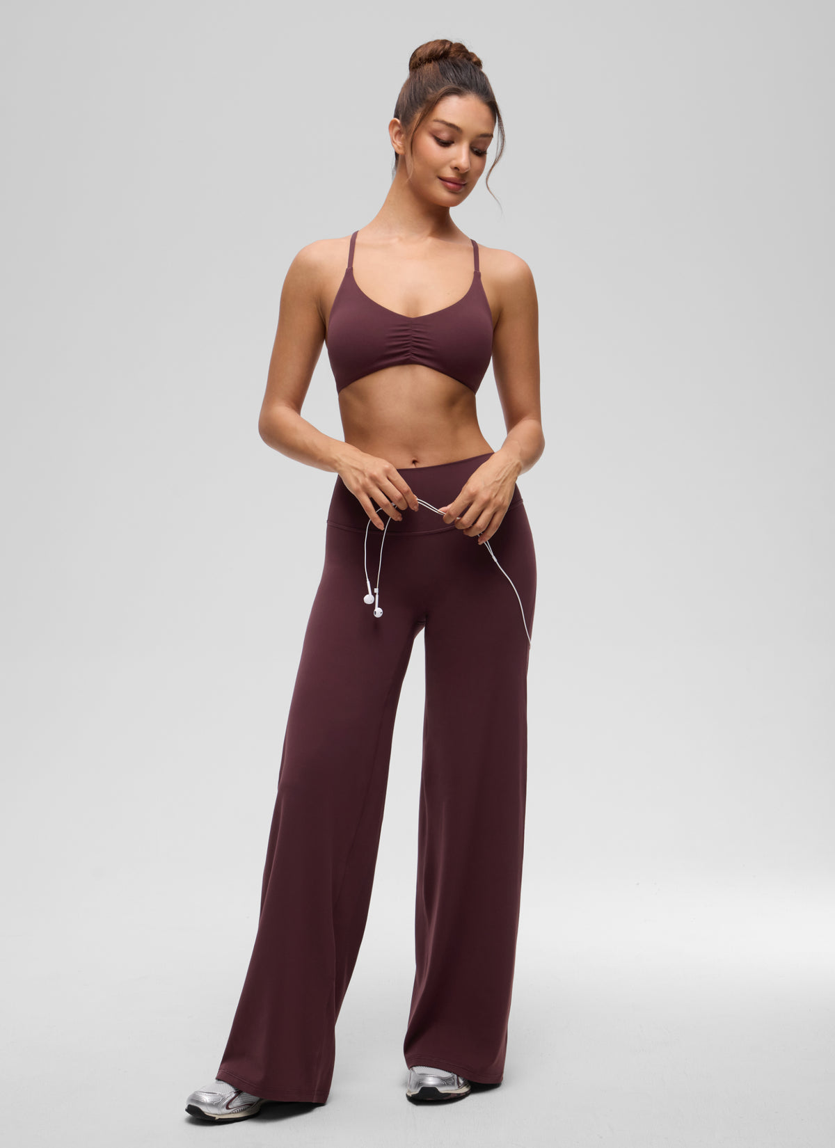 CRZ YOGA Women's Butterluxe Yoga V Neck Strappy Open Back Sports Bra Ripe Plum @model_info:I