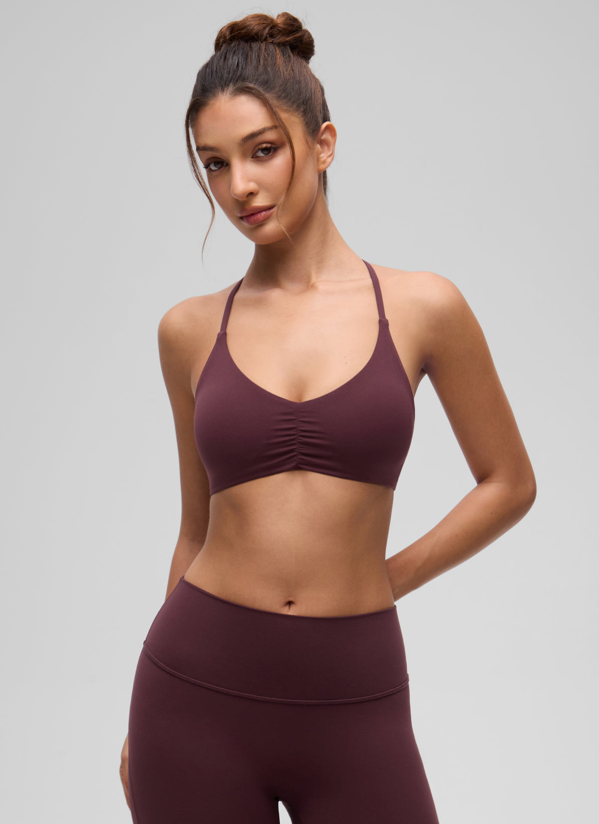 CRZ YOGA Women's Butterluxe Yoga V Neck Strappy Open Back Sports Bra Ripe Plum @model_info:I