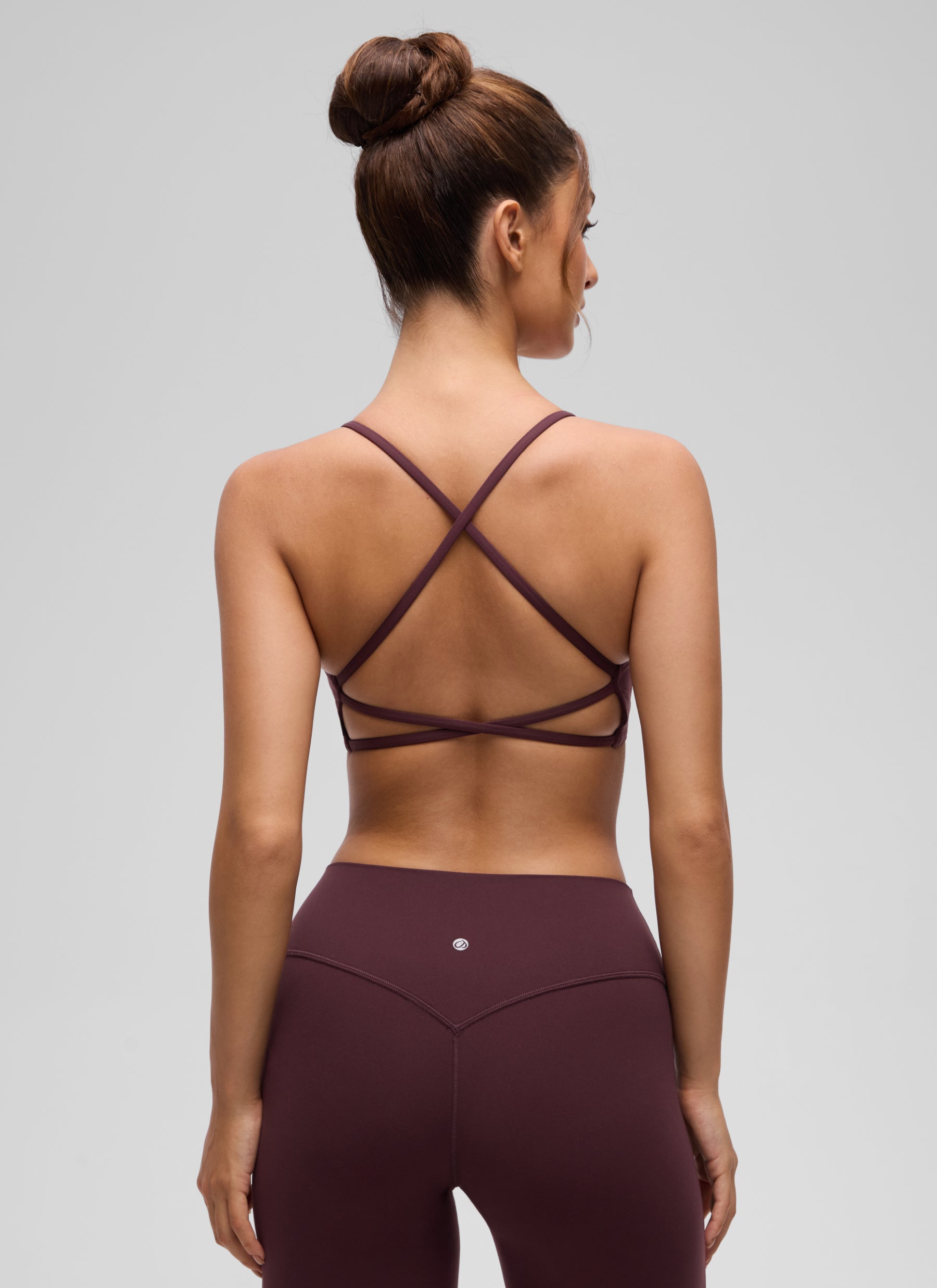CRZ YOGA Women's Butterluxe Yoga V Neck Strappy Open Back Sports Bra Ripe Plum @model_info:I