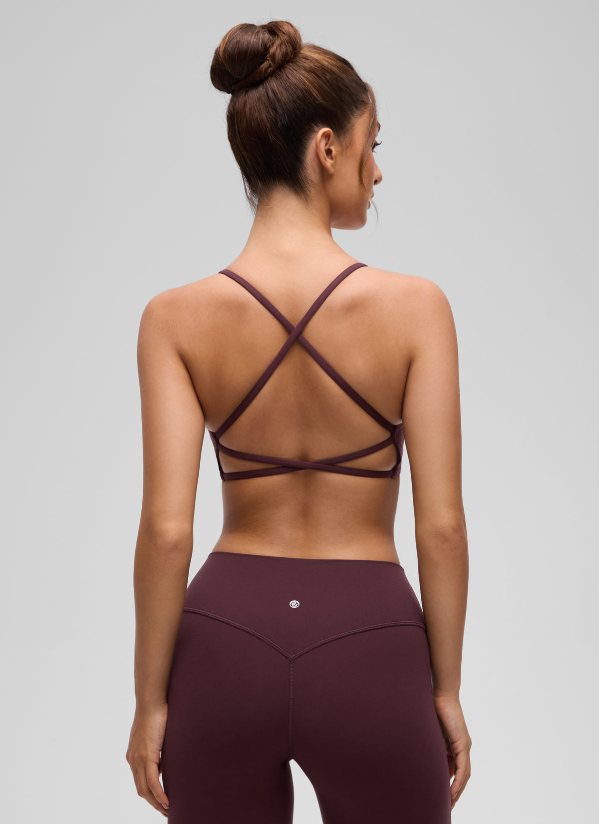 CRZ YOGA Women's Butterluxe Yoga V Neck Strappy Open Back Sports Bra Ripe Plum @model_info:I