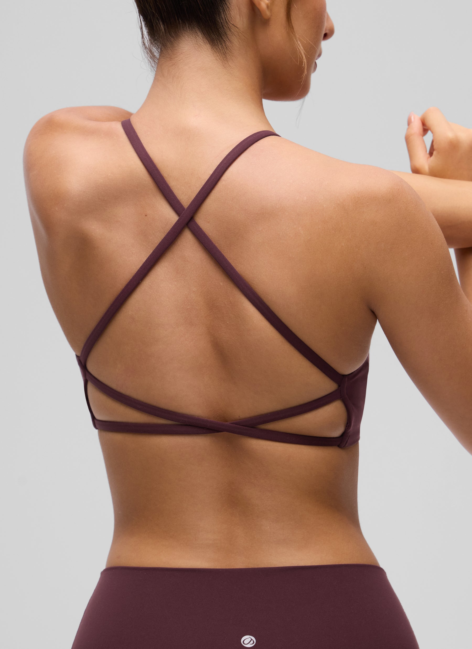 CRZ YOGA Women's Butterluxe Yoga V Neck Strappy Open Back Sports Bra Ripe Plum @model_info:I