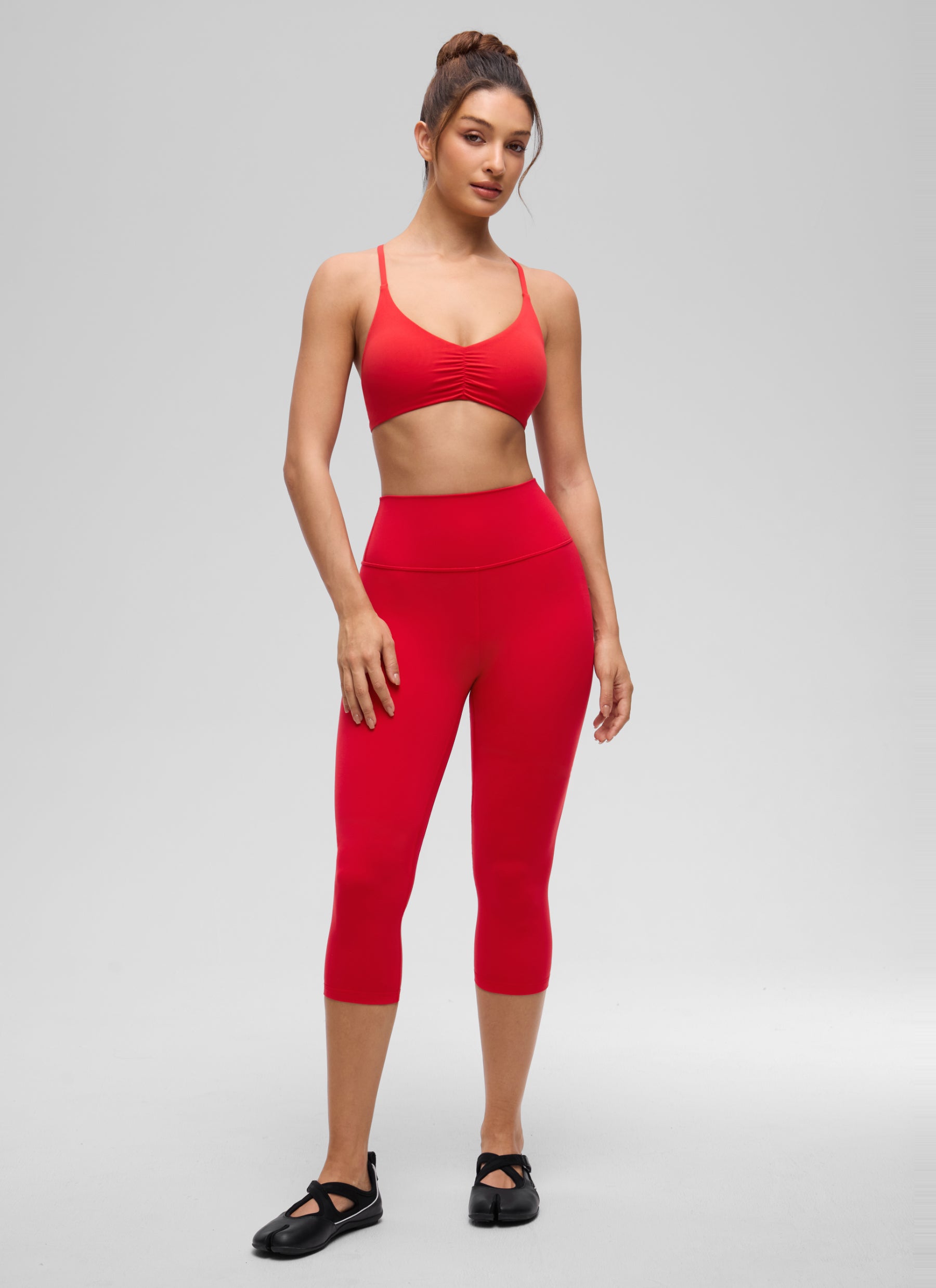 CRZ YOGA Women's Butterluxe Yoga V Neck Strappy Open Back Sports Bra Deep Red @model_info:I