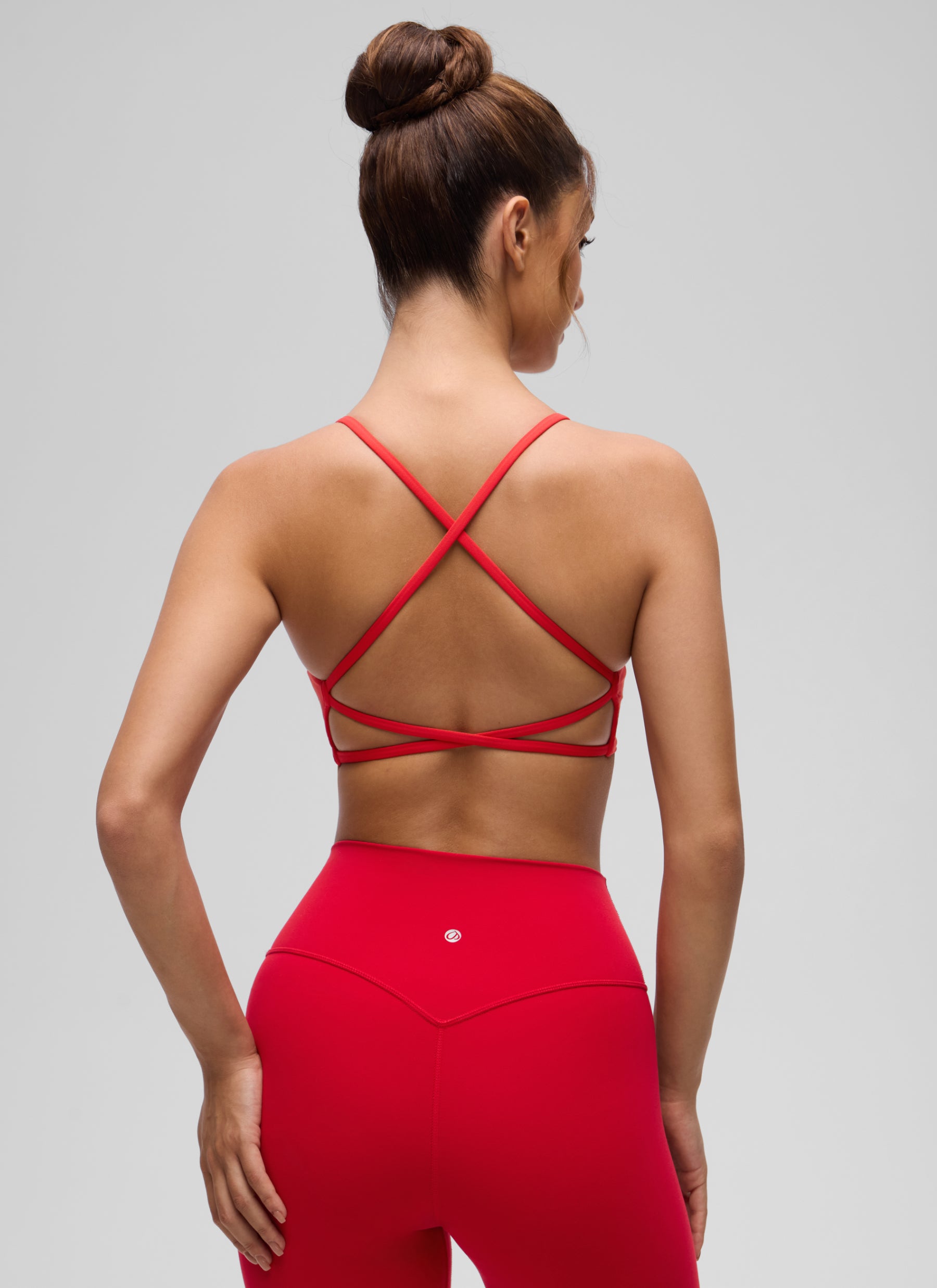 CRZ YOGA Women's Butterluxe Yoga V Neck Strappy Open Back Sports Bra Deep Red @model_info:I