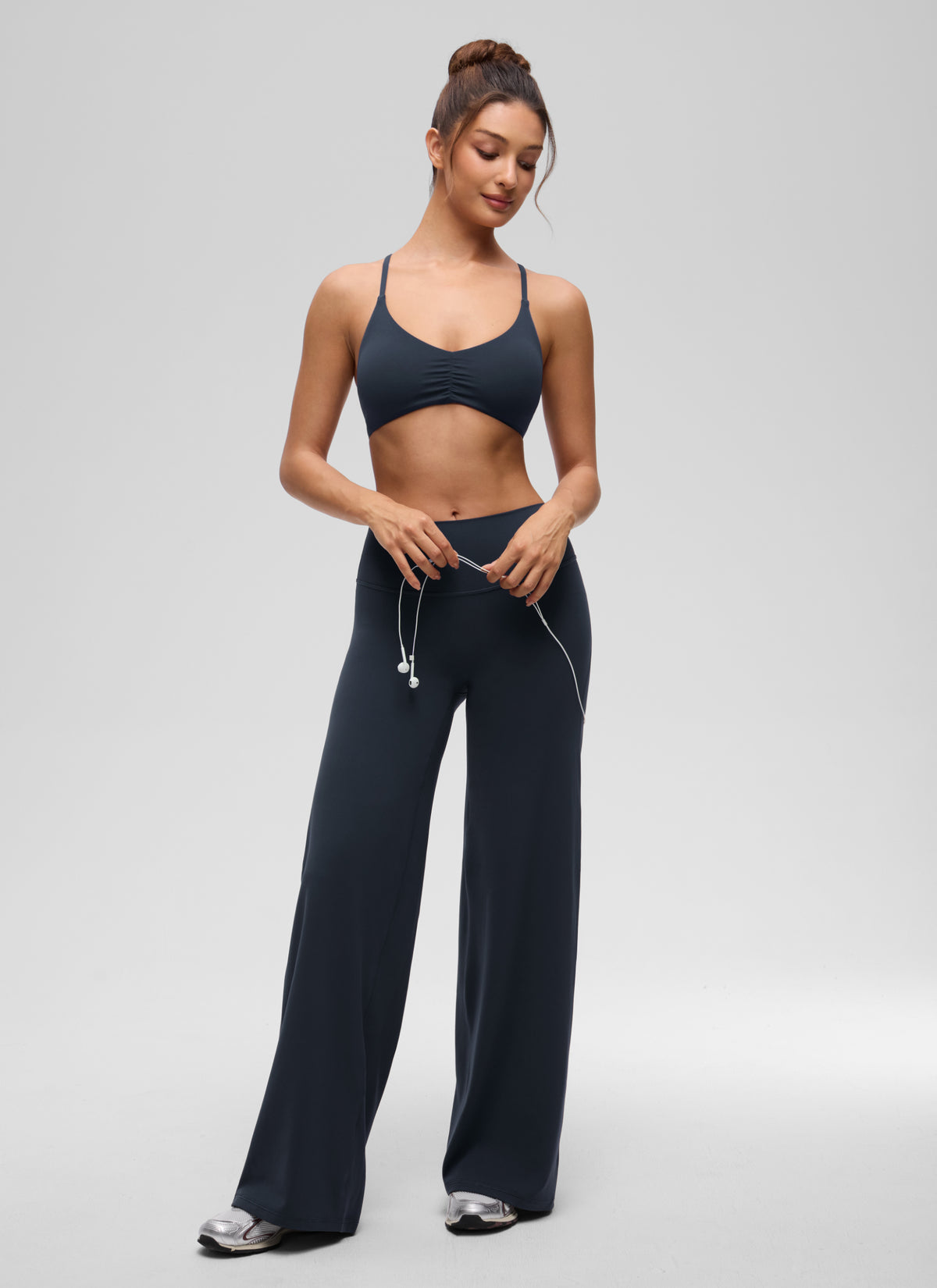CRZ YOGA Women's Butterluxe Yoga V Neck Strappy Open Back Sports Bra True Navy @model_info:I