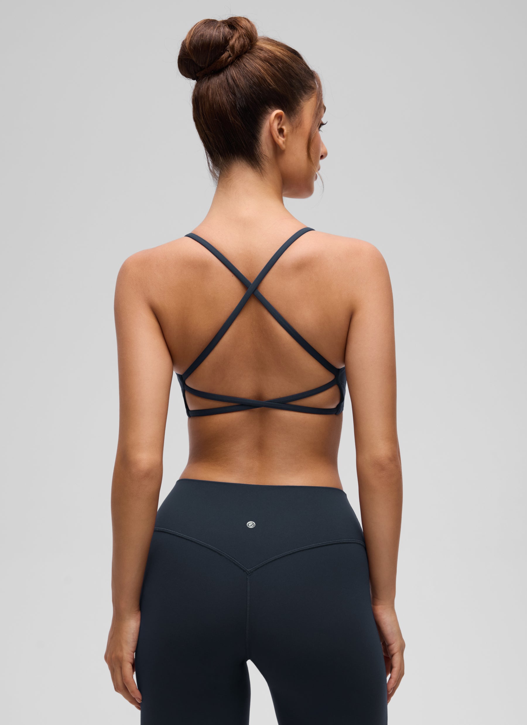 CRZ YOGA Women's Butterluxe Yoga V Neck Strappy Open Back Sports Bra True Navy @model_info:I