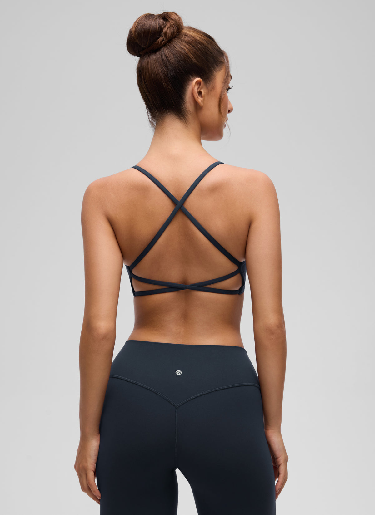 CRZ YOGA Women's Butterluxe Yoga V Neck Strappy Open Back Sports Bra True Navy @model_info:I