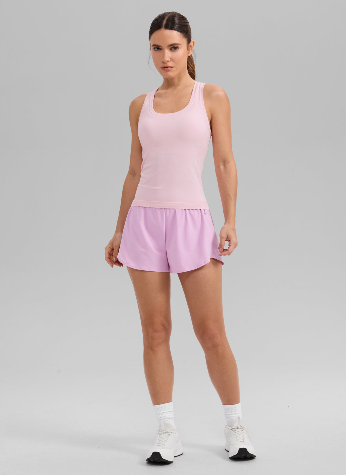 CRZ YOGA Women's Yoga Slim Fit Seamless Tank Crew Neck Racerback Strawberry Pink @model_info:Aline
