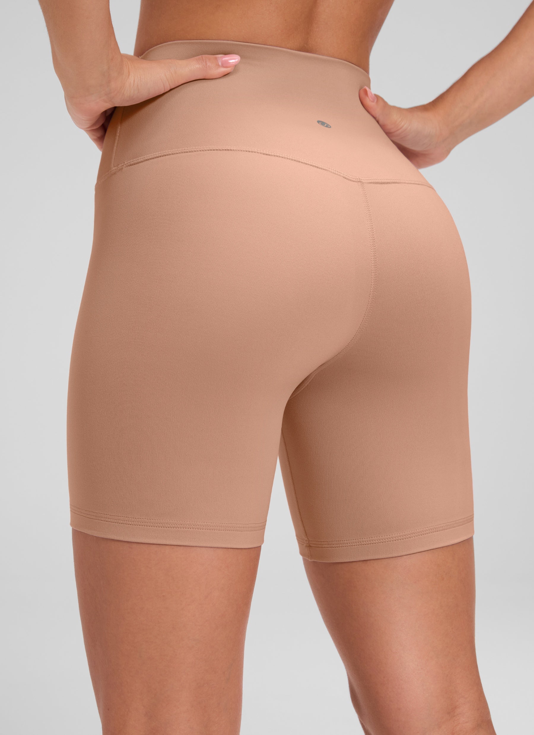 CRZ YOGA Women's Yoga High Rise Biker Shorts Butterluxe Shorts 6'' Mocha Mousse @model_info:Aline
