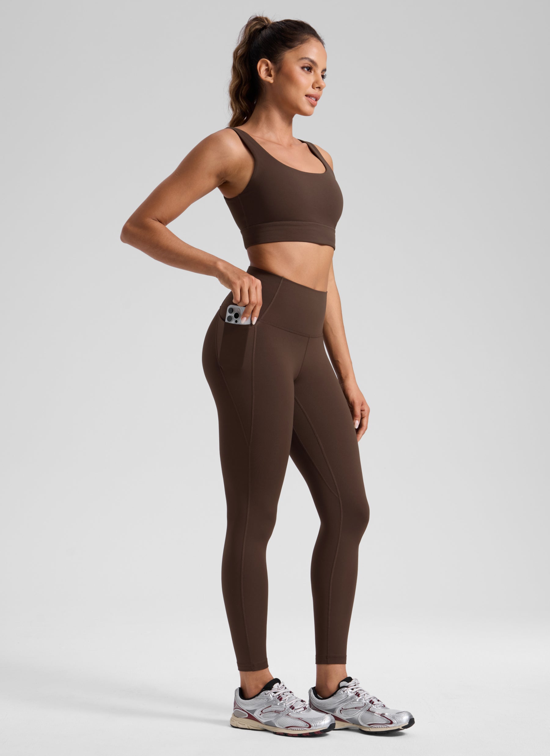 CRZ YOGA Women's Yoga Lounge High Rise Butterluxe Pocket Leggings 25'' Walnut Brown @model_info:D
