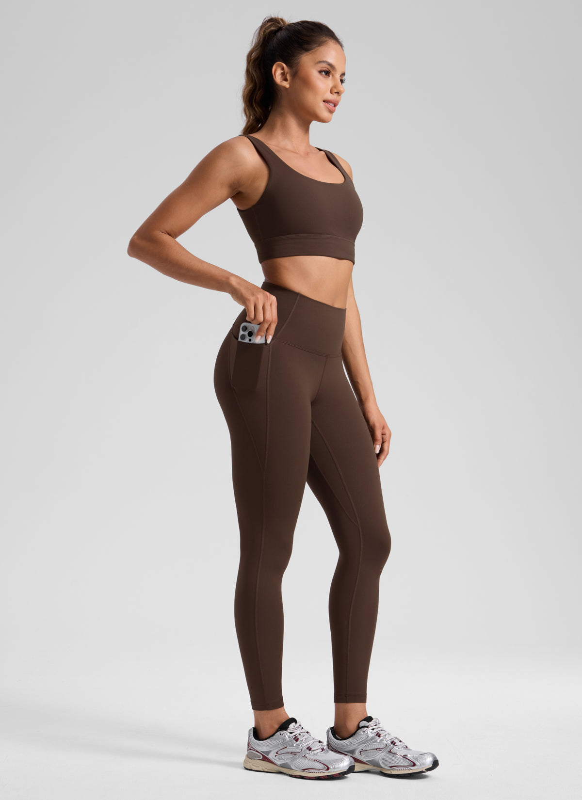 CRZ YOGA Women's Yoga Lounge High Rise Butterluxe Pocket Leggings 25'' Walnut Brown @model_info:D