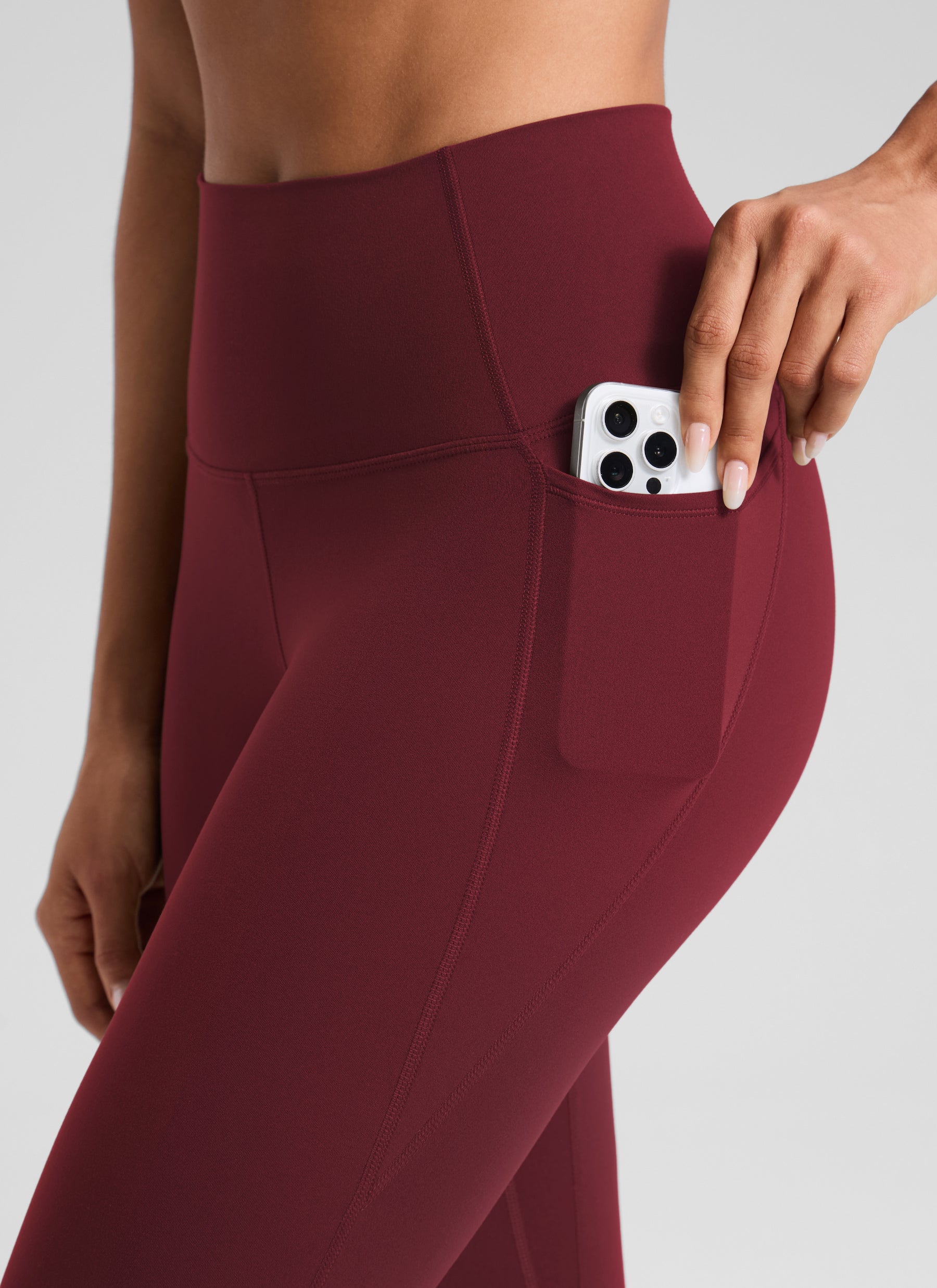 CRZ YOGA Women's Yoga Lounge High Rise Butterluxe Pocket Leggings 25'' Burgundy Bay @model_info:D