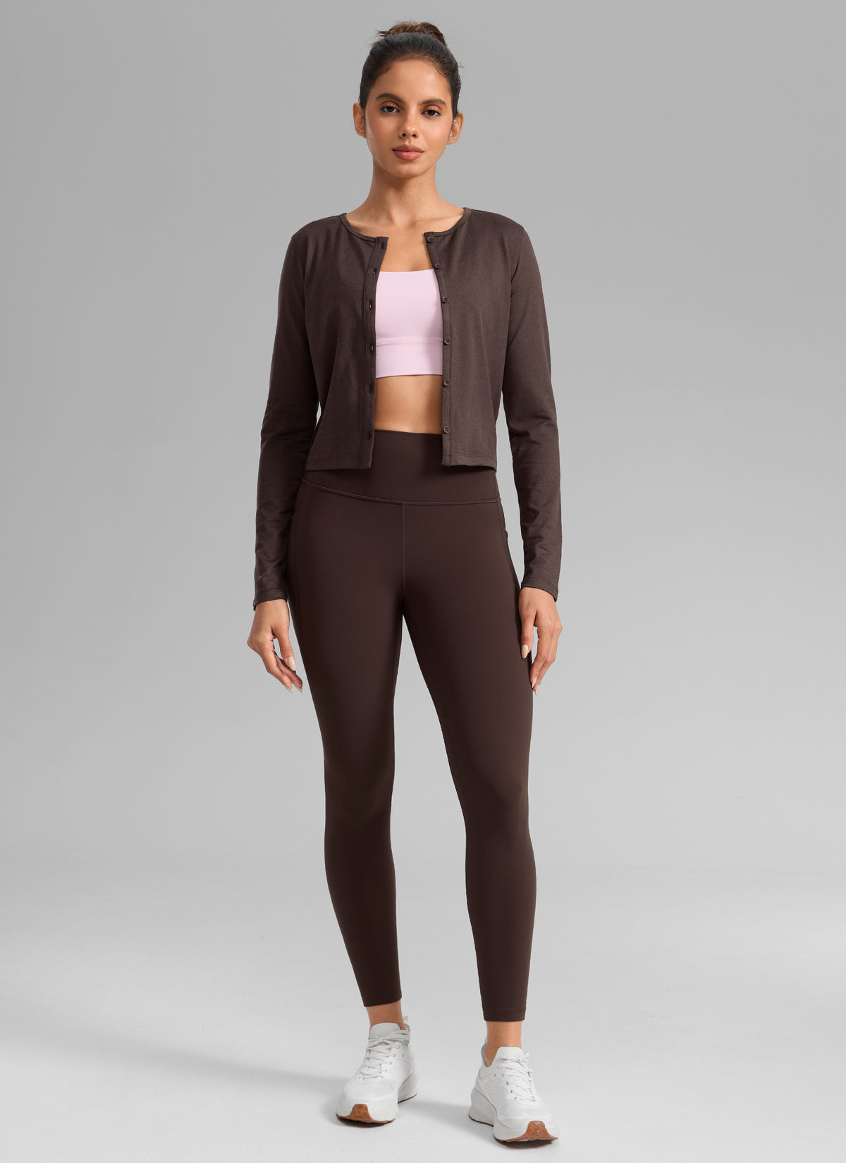 CRZ YOGA Women's Butterlift Workout High Rise Pocket Leggings 25'' Hot Fudge Brown @model_info:Dany