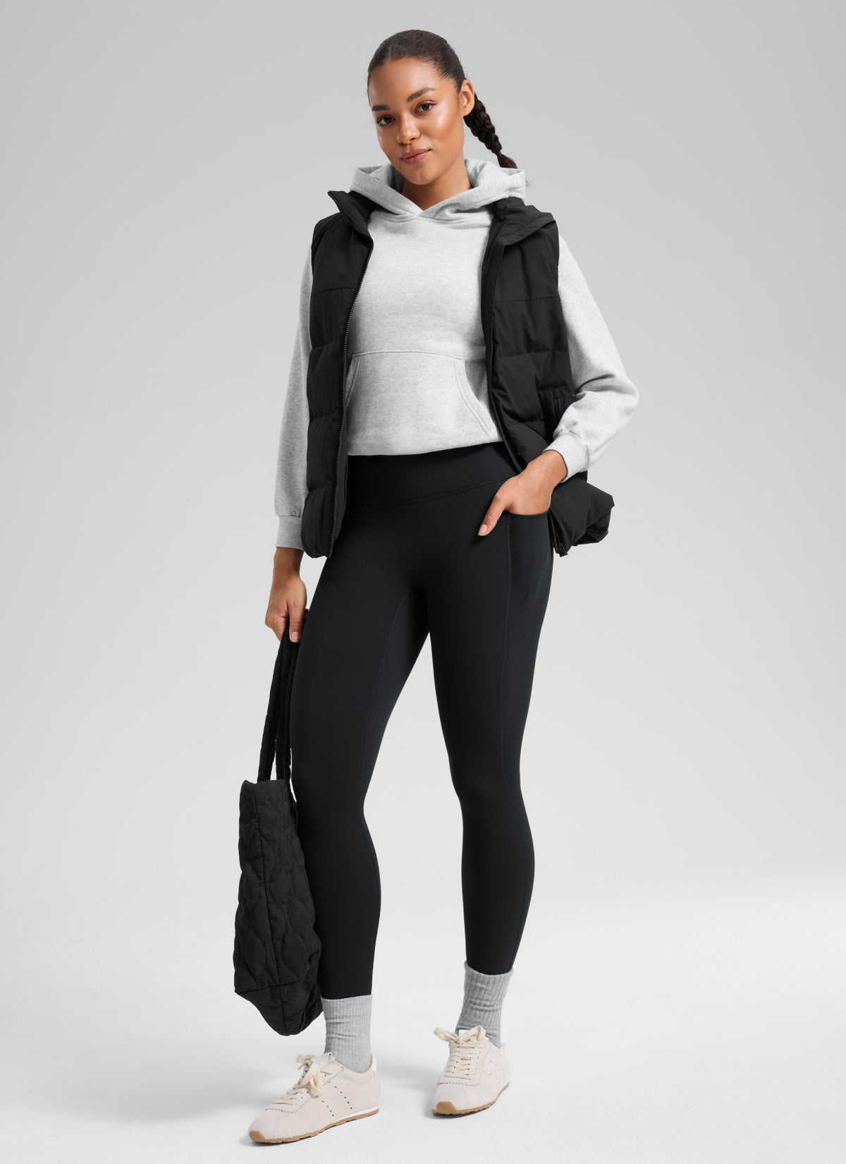 CRZ YOGA Women's Matte Thermal Fleece Lined Winter Pocket Legging 25'' Black @model_info:F