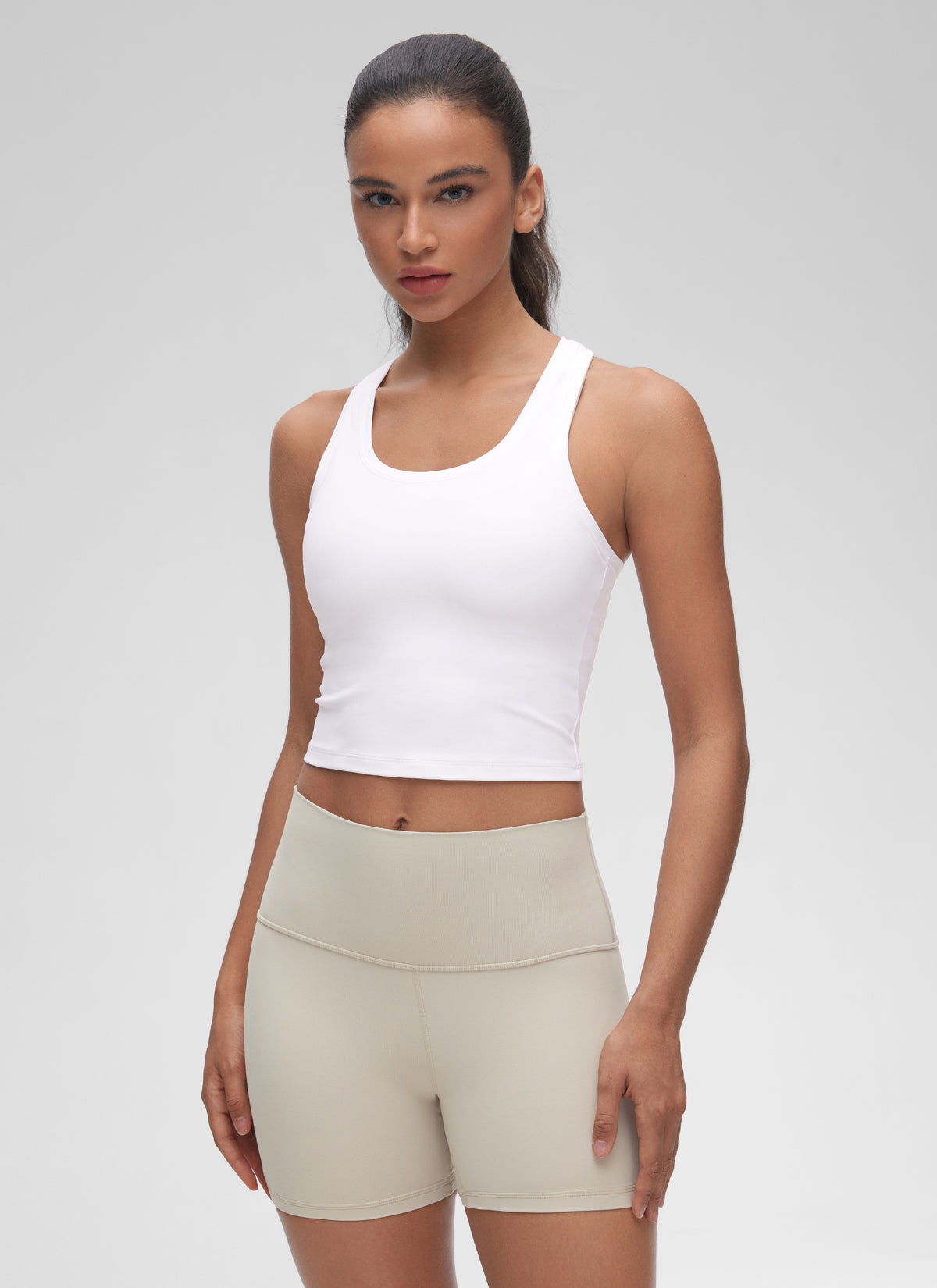 CRZ YOGA Women's Butterluxe Scoop Neck Racerback Cropped Lounge Yoga Tank White @model_info:Winma