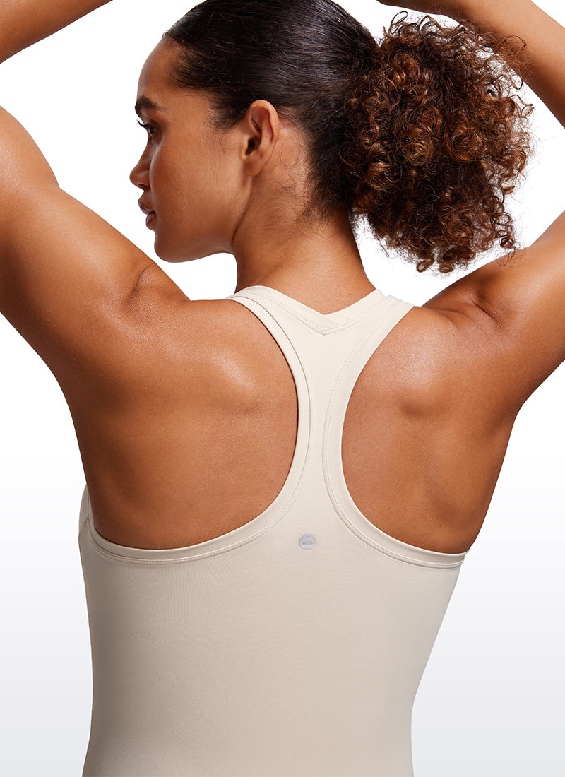 CRZ YOGA Women's Yoga Slim Fit Tops Butterluxe Tank Racerback Mojave Tan @model_info:Thamy