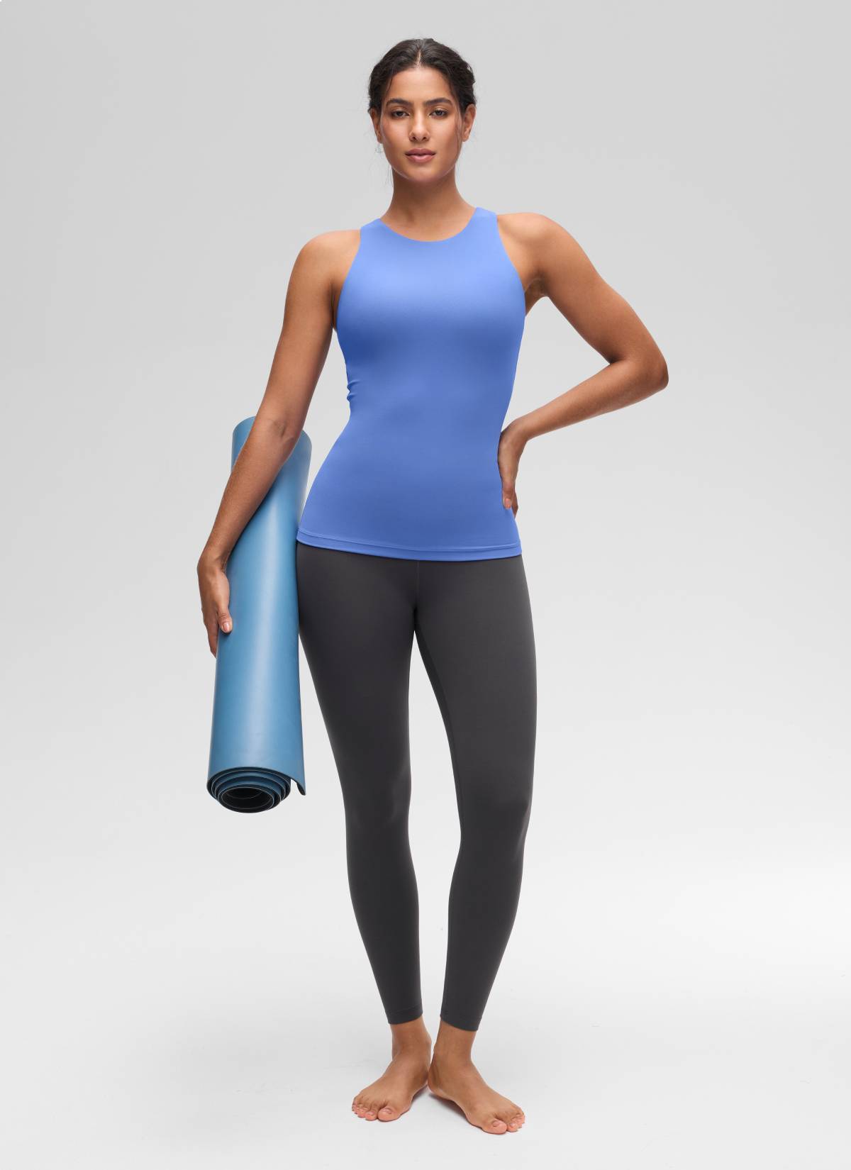 CRZ YOGA Women's Yoga Slim Fit Top Butterluxe Tank Racerback High Neck Wild Indigo @model_info:Carol