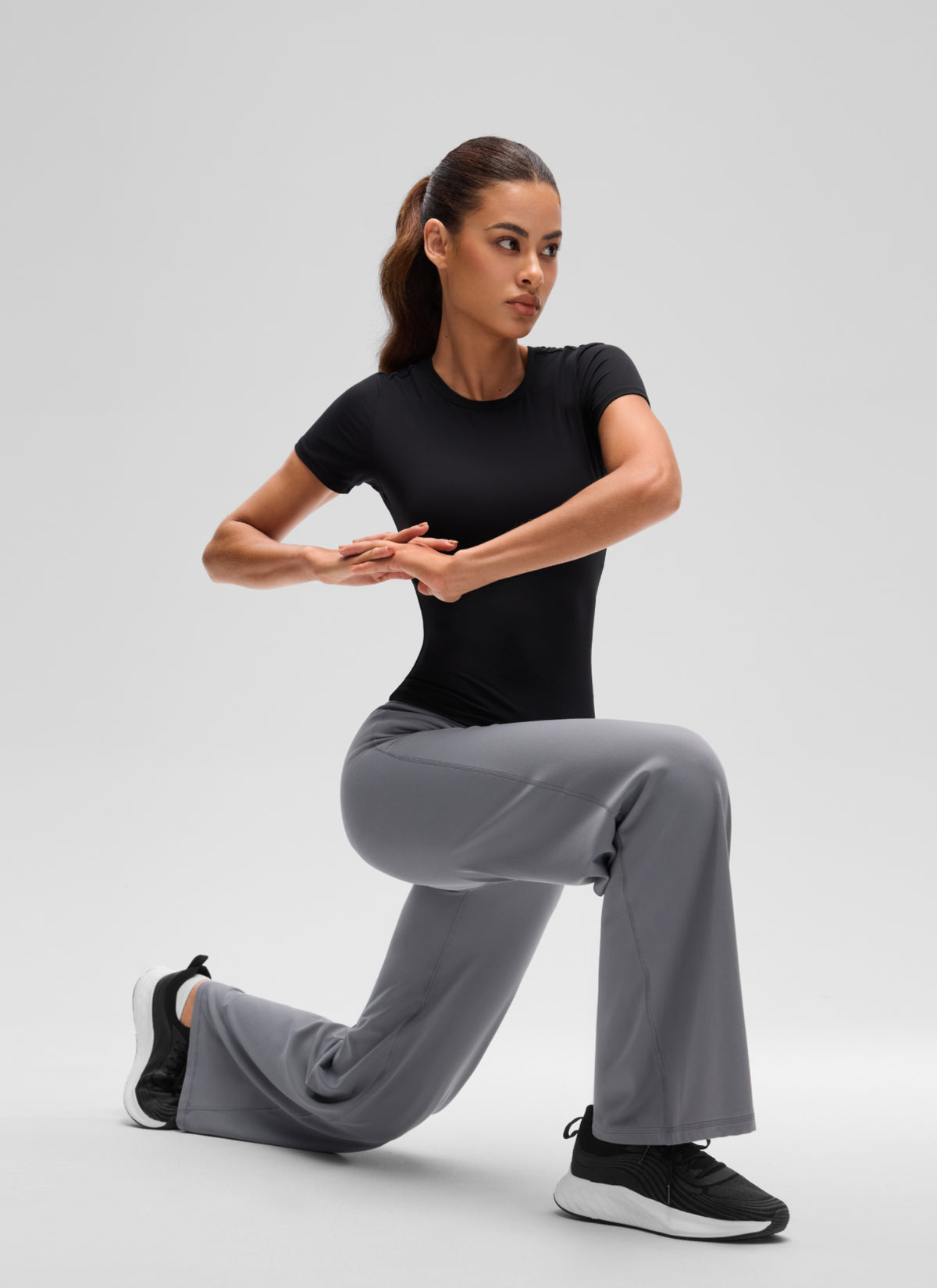 CRZ YOGA Women Going Out Tops Soft High Crew Neck Casual Tight Shirts Black @model_info:J