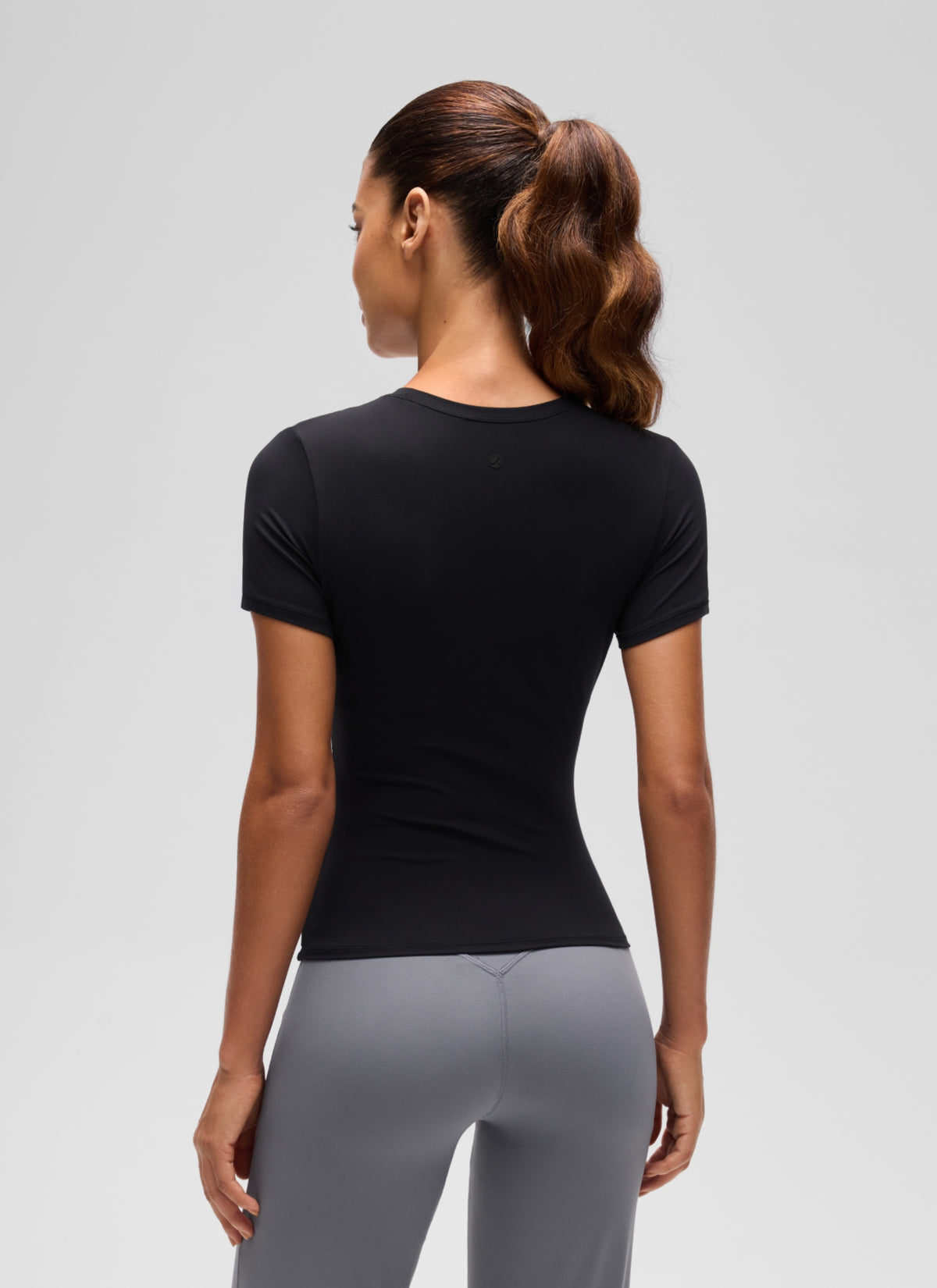 CRZ YOGA Women Going Out Tops Soft High Crew Neck Casual Tight Shirts Black @model_info:J