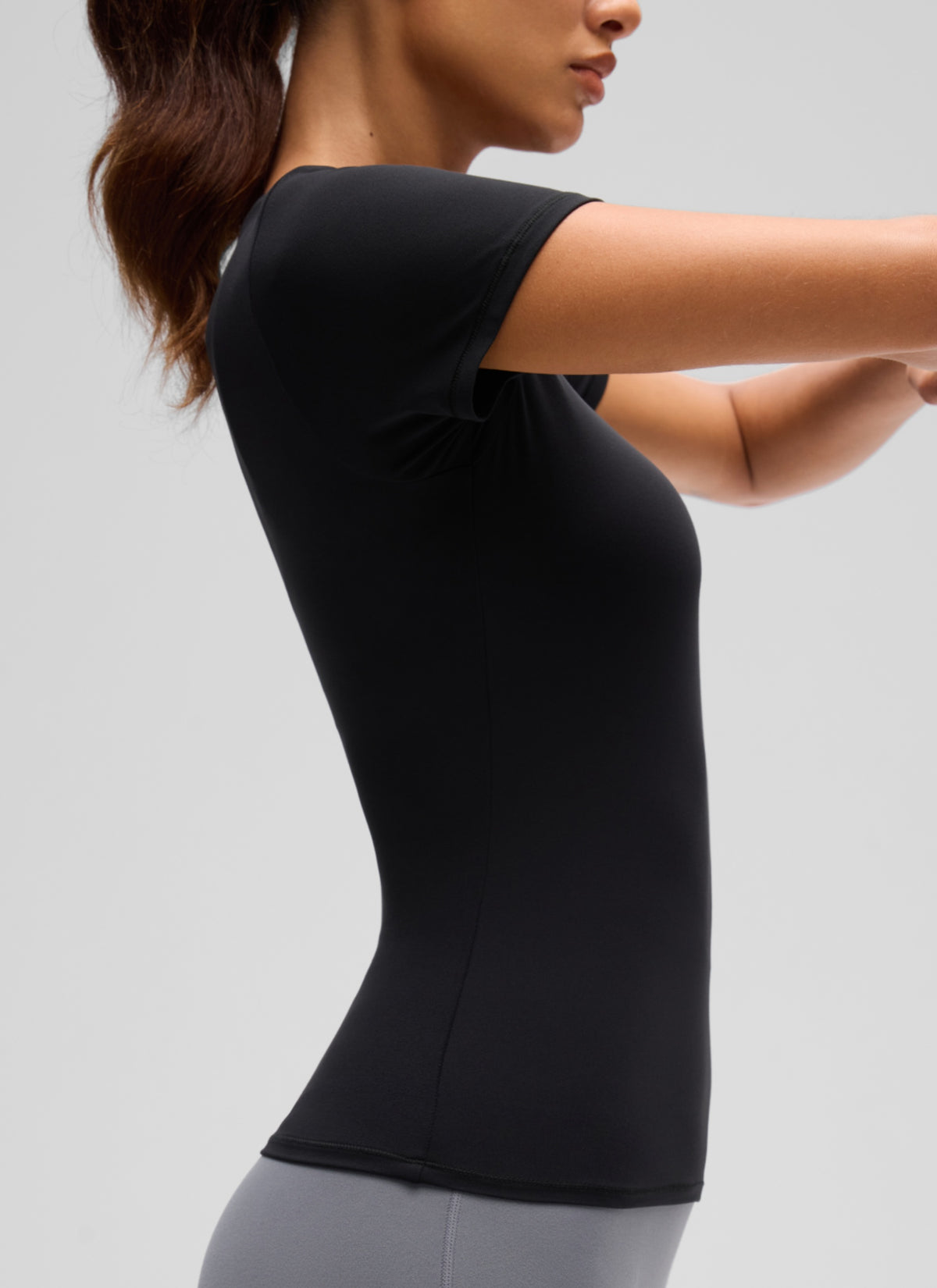 CRZ YOGA Women Going Out Tops Soft High Crew Neck Casual Tight Shirts Black @model_info:J