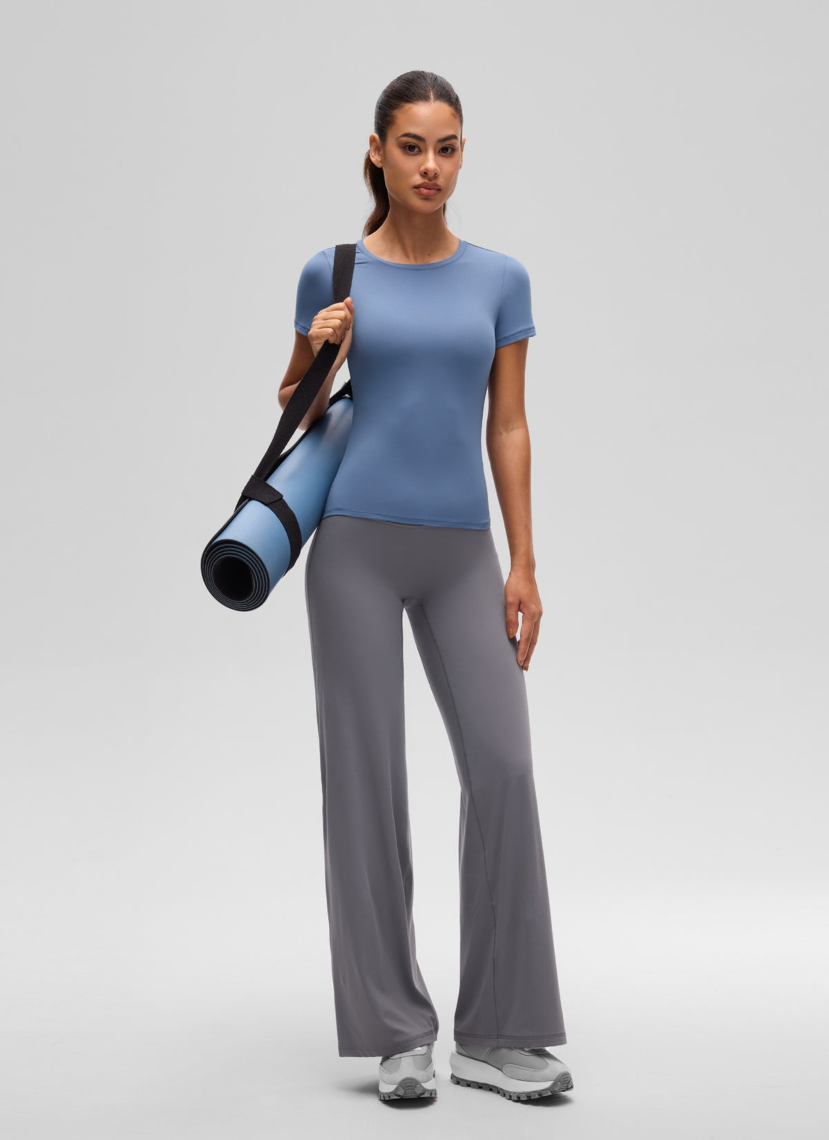 CRZ YOGA Women Going Out Tops Soft High Crew Neck Casual Tight Shirts Oasis Blue @model_info:J