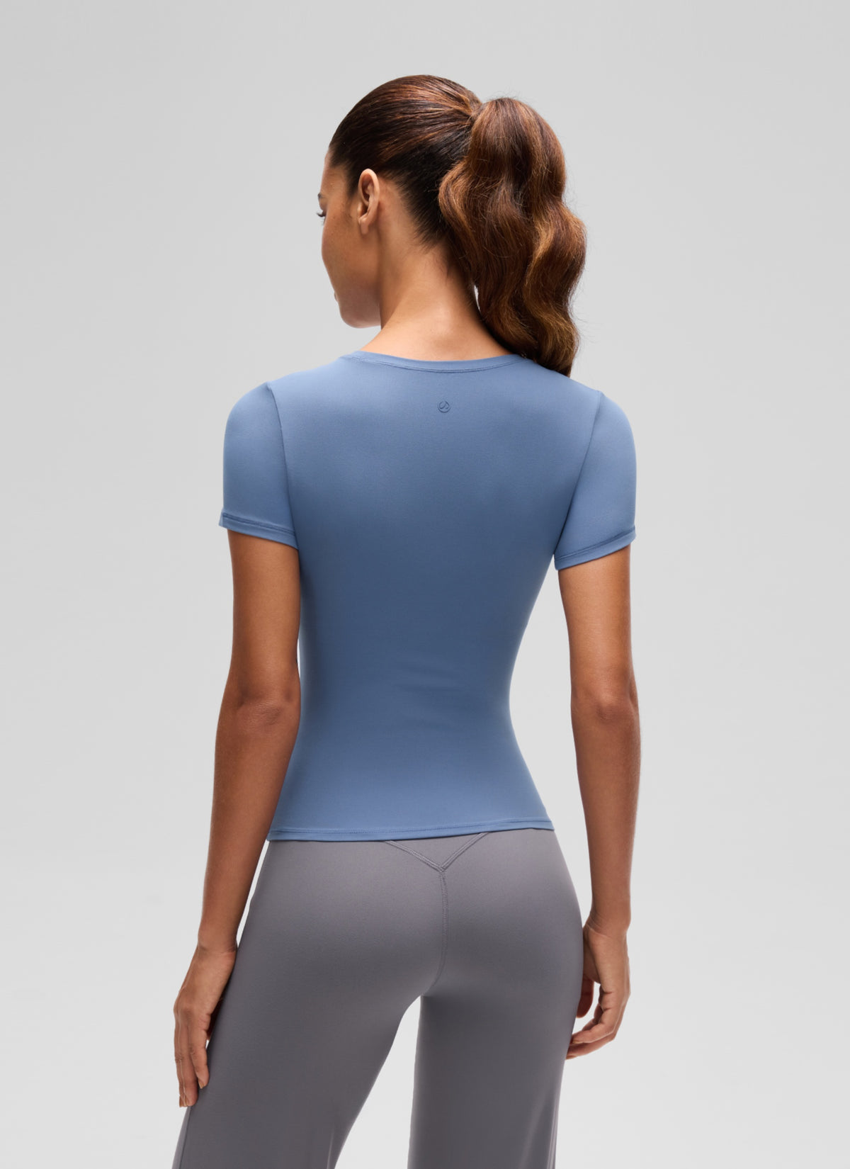CRZ YOGA Women Going Out Tops Soft High Crew Neck Casual Tight Shirts Oasis Blue @model_info:J