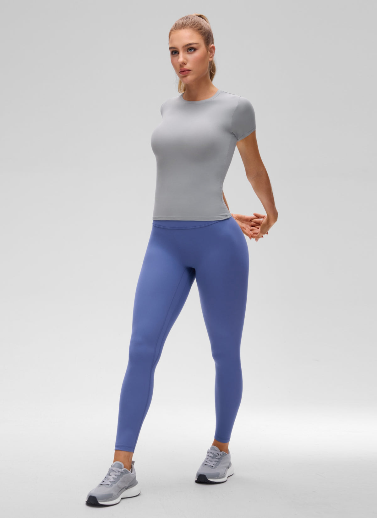 CRZ YOGA Women Going Out Tops Soft High Crew Neck Casual Tight Shirts Rhino Grey