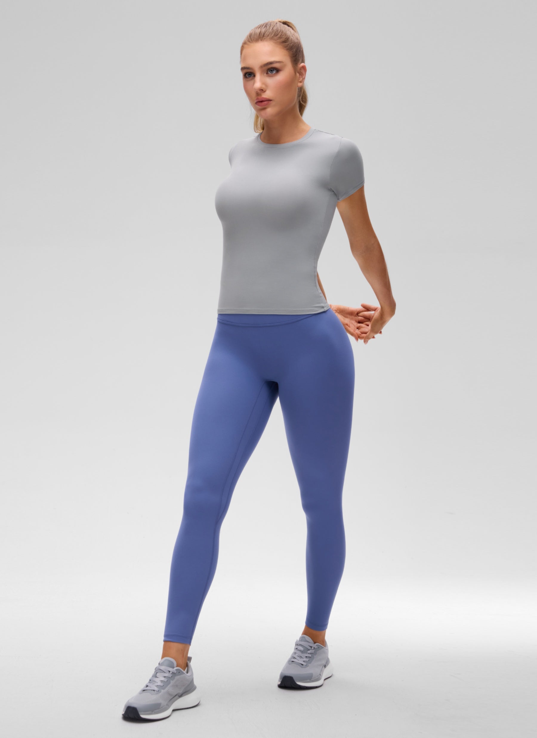 CRZ YOGA Women's Going Out Tops Soft High Crew Neck Casual Tight Shirts Rhino Grey @model_info:A