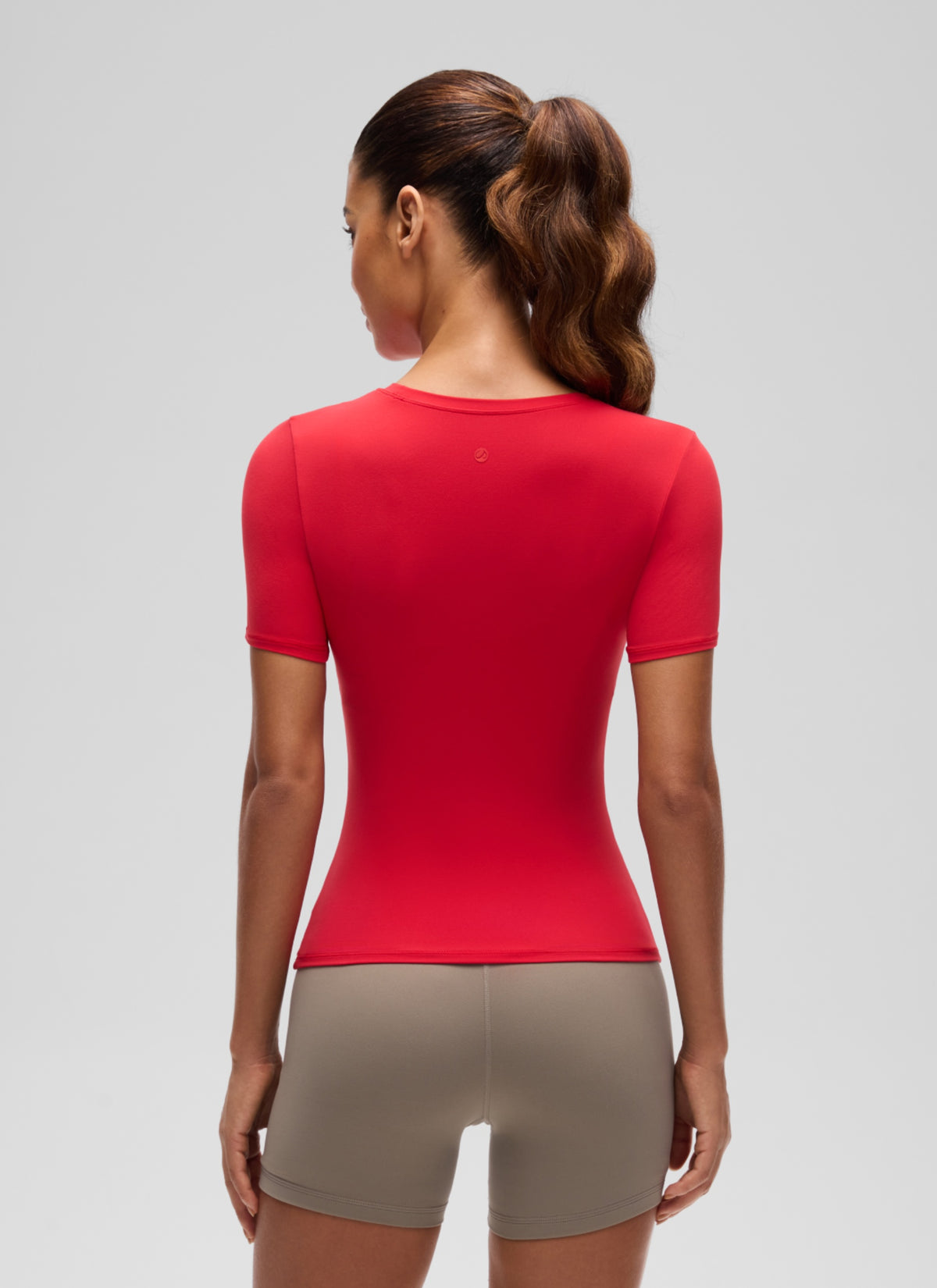 CRZ YOGA Women Going Out Tops Soft High Crew Neck Casual Tight Shirts Aurora Red @model_info:J