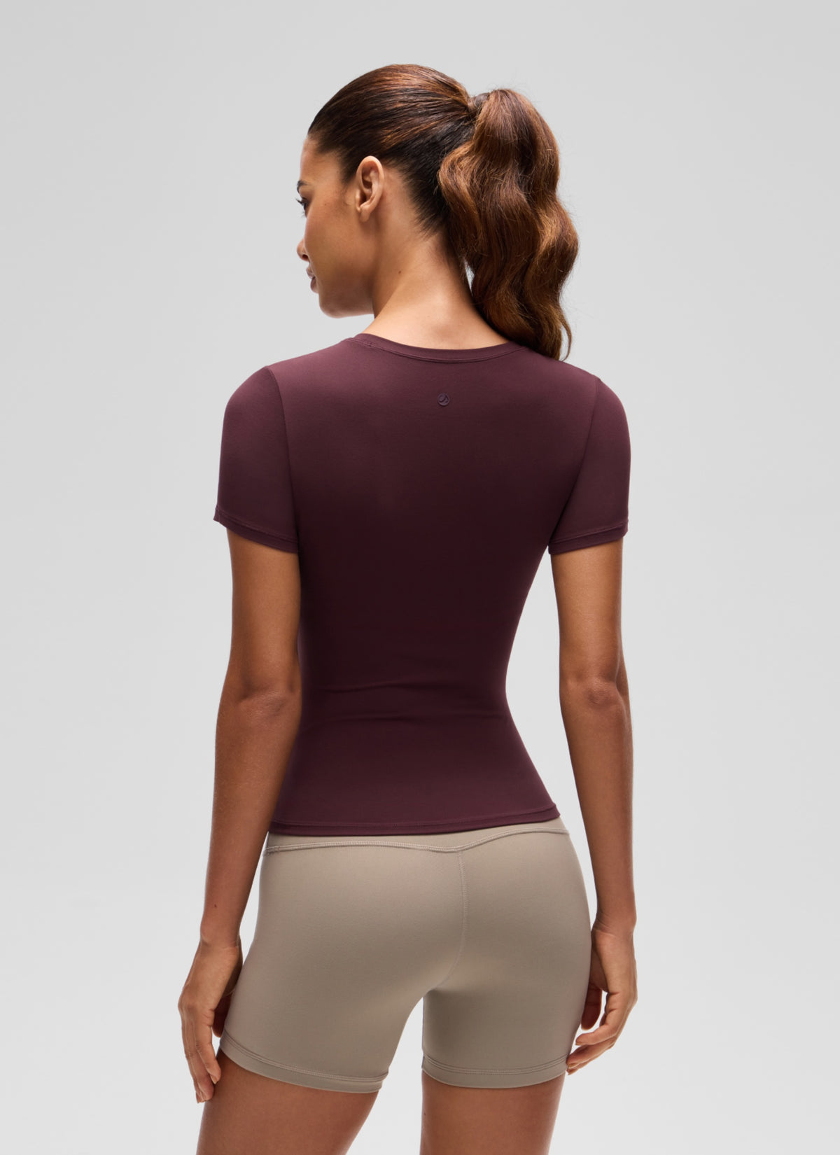 CRZ YOGA Women Going Out Tops Soft High Crew Neck Casual Tight Shirts Ripe Plum @model_info:J