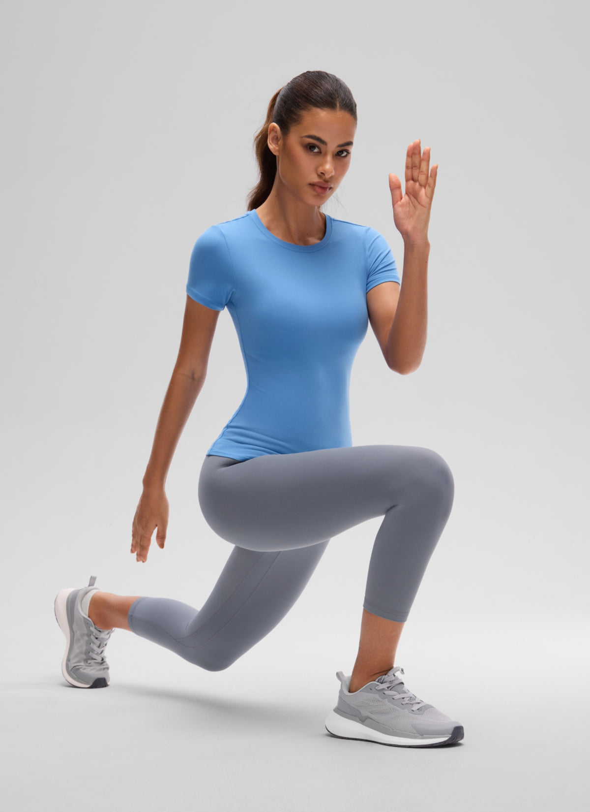 CRZ YOGA Women Going Out Tops Soft High Crew Neck Casual Tight Shirts Party Blue @model_info:J