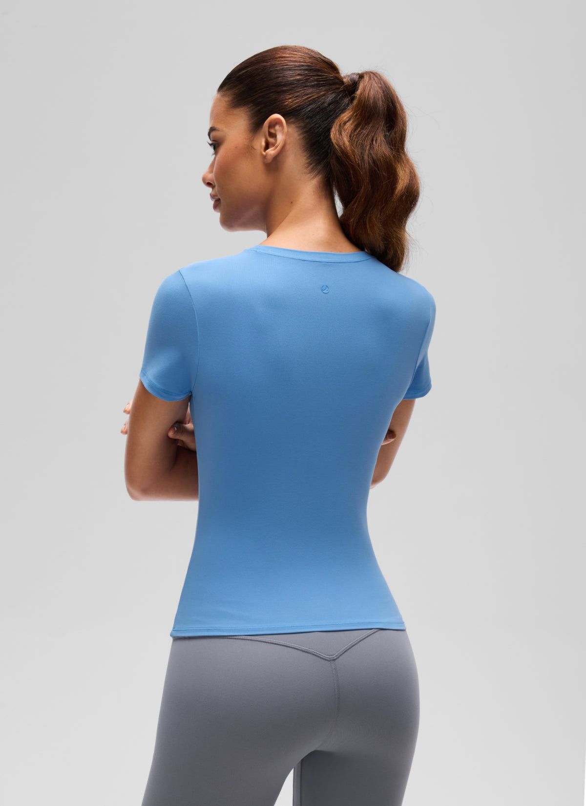 CRZ YOGA Women Going Out Tops Soft High Crew Neck Casual Tight Shirts Party Blue @model_info:J