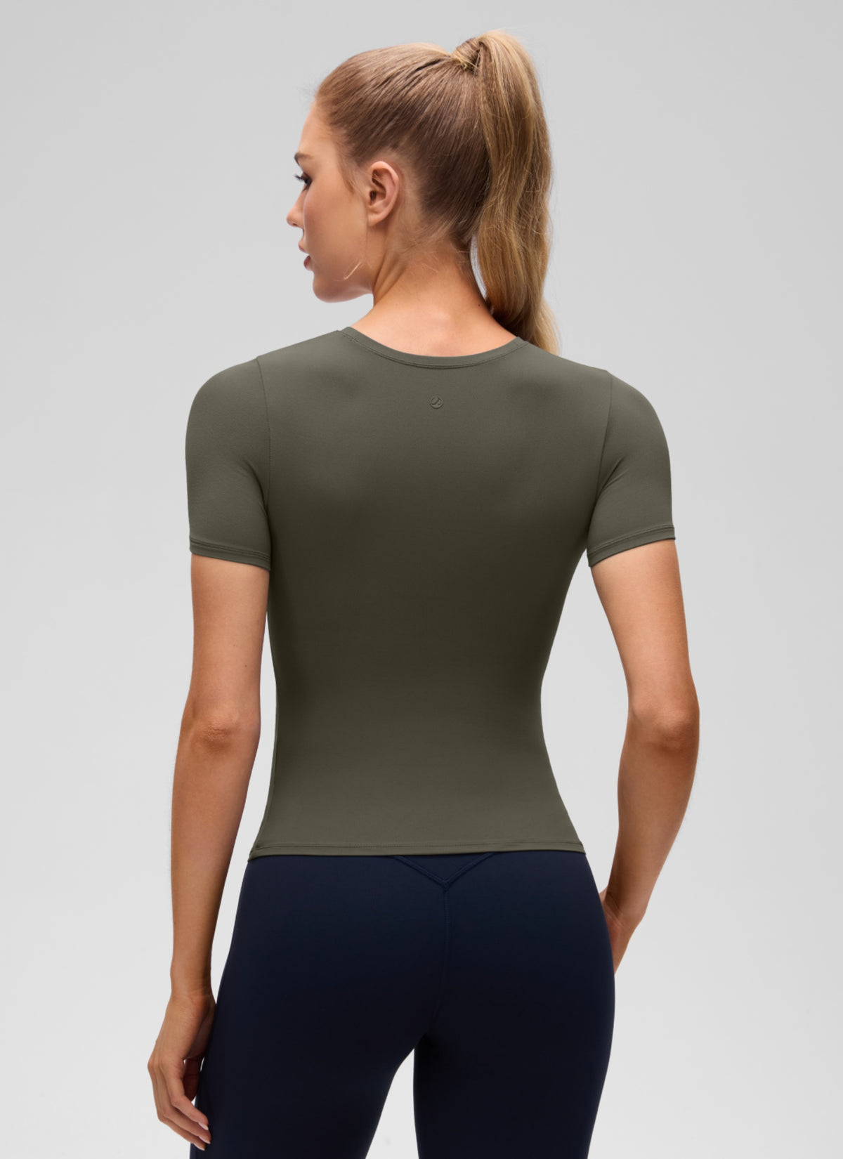 CRZ YOGA Women Going Out Tops Soft High Crew Neck Casual Tight Shirts Light Army Green @model_info:A